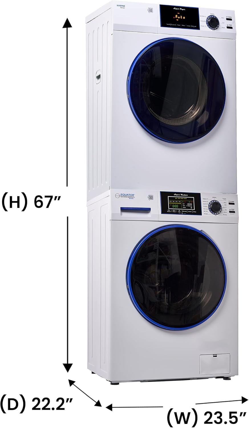 Equator MARINE ANTI CORROSION Stackable Compact Washer 1.6cf+Sensor Dryer 3.1cf 110V