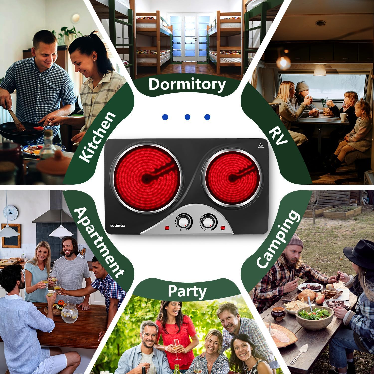 Hot Plate, CUSIMAX Electric Stove 1800W Double Burner, Portable Ceramic Infrared Cooktop, Dual Control Burners for Cooking, Heat-Up in Seconds, Compatible for All Cookwares, Black