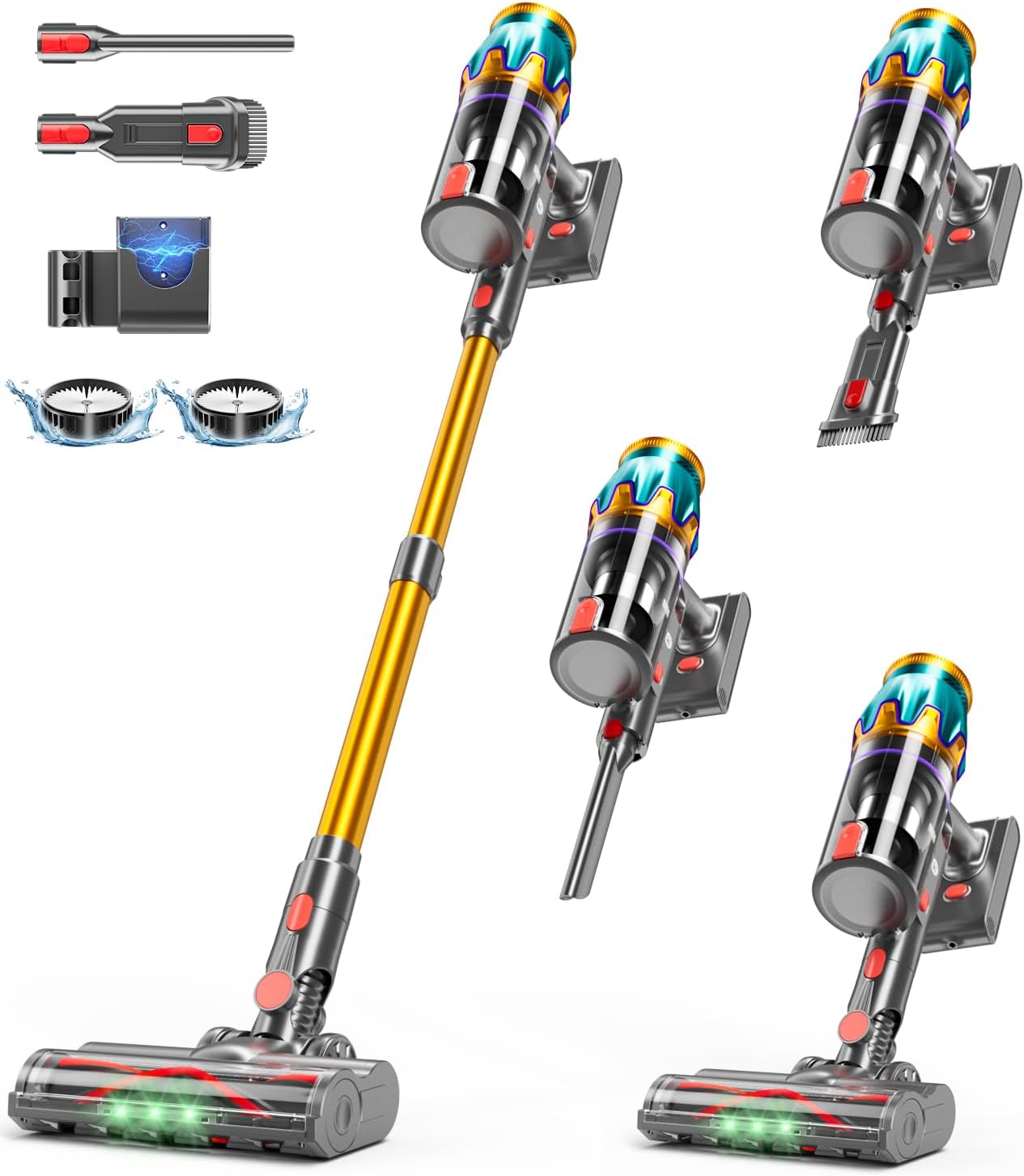 Cordless Vacuum Cleaner, 580W 48KPA 70Mins Vacuum Cleaners for Home, Cordless Stick Vacuum with Touch Screen, Anti-Tangle & Wall Mount Charge, Wireless Vacumm for Home/Pet Hair/Carpets/Floors