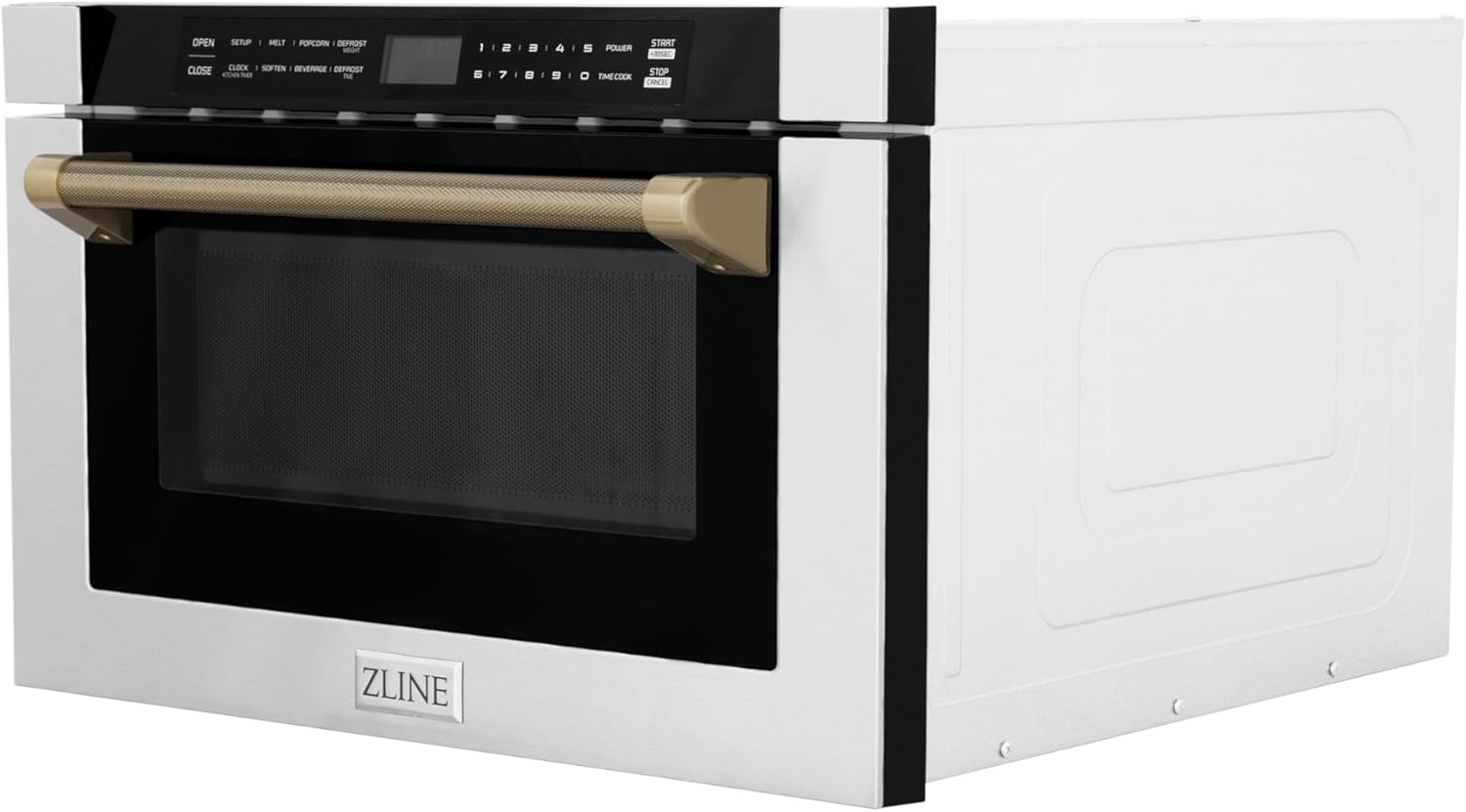 ZLINE Autograph Edition 24 in. 1.2 cu. ft. Built-in Microwave Drawer in Stainless Steel and Champagne Bronze Helix Handle (MWDZ-1-H-KCB)