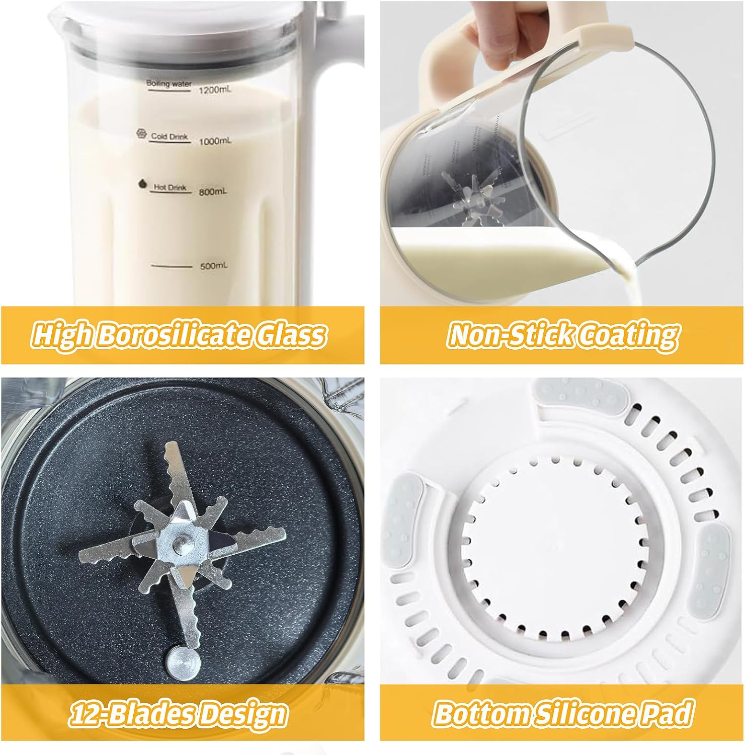 9 in 1 Nut Milk Maker Machine，40oz(1200ml) Automatic Soy Milk Maker Blender for Homemade Oat,Coconut,Plant-Based Milk and Non-Dairy Beverages with Delay Start/Keep Warm/Boil Water