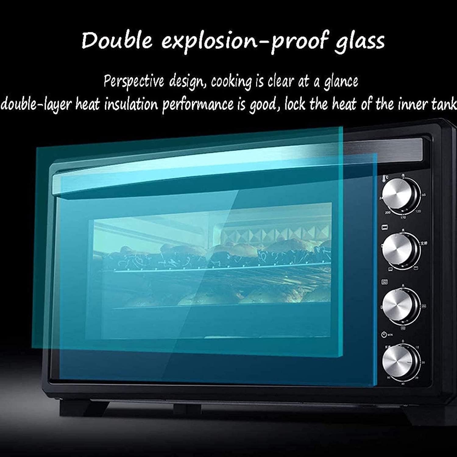 Electric Convection Oven Air Fryer 40L Large Capacity with 60min Timer Built-in Baking Light 90°C to 230°C Temperature Control for Toasting Baking and Broiling