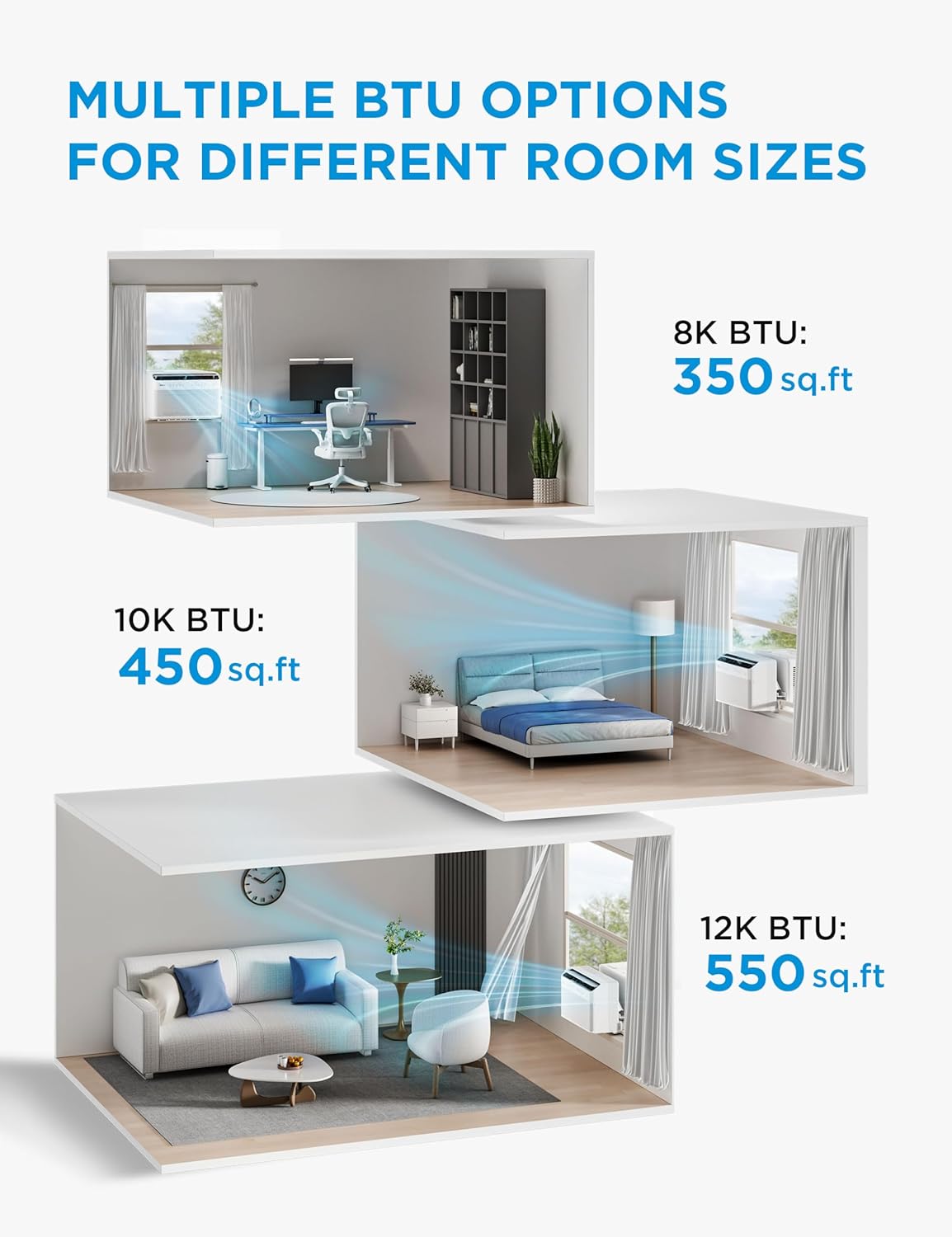 Midea 12,000 BTU U Shaped Smart Inverter Window Air Conditioner - Cools 550 Sq Ft, Ultra Quiet with Open Window Flexibility - Alexa/Google Assistant Compatible - 35% Energy Savings, Remote (Updated)