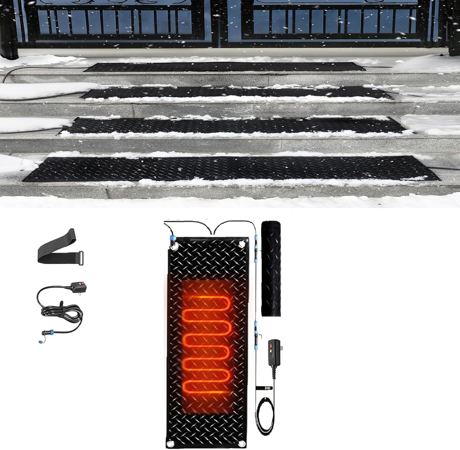 Snow Melting mats Outdoor Driveway, Non Slip Rubber Heated Mat with Power Cord, Speed Snow and Ice Heated Pad for Winter Outdoor Stairs, Steps, Doorways, Walkways, D,1 Pcs-40x160cm/15.7x63in