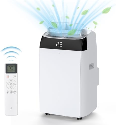 12,000 BTU Portable Air Conditioners for Room Up to 500 Sq.Ft, 3-In-1 Quiet Cooling AC Unit with Fan & Dehumidifier, Remote Control, 24H Timer, Sleep Mode, Windows Kit, Black