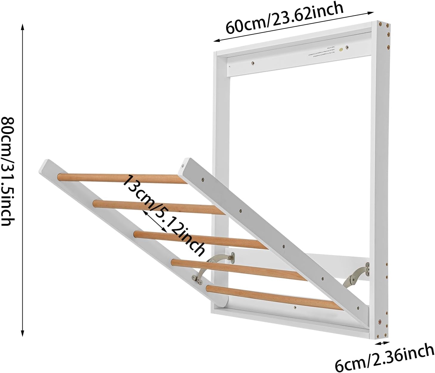 Wall Mounted Drying Rack, Modern Foldable Wooden Laundry Drying Rack, 5 Hanging Rods Laundry Dryer Rack, Space-Saving Door Mount Clother Organizer for Bathrooms, Bedrooms