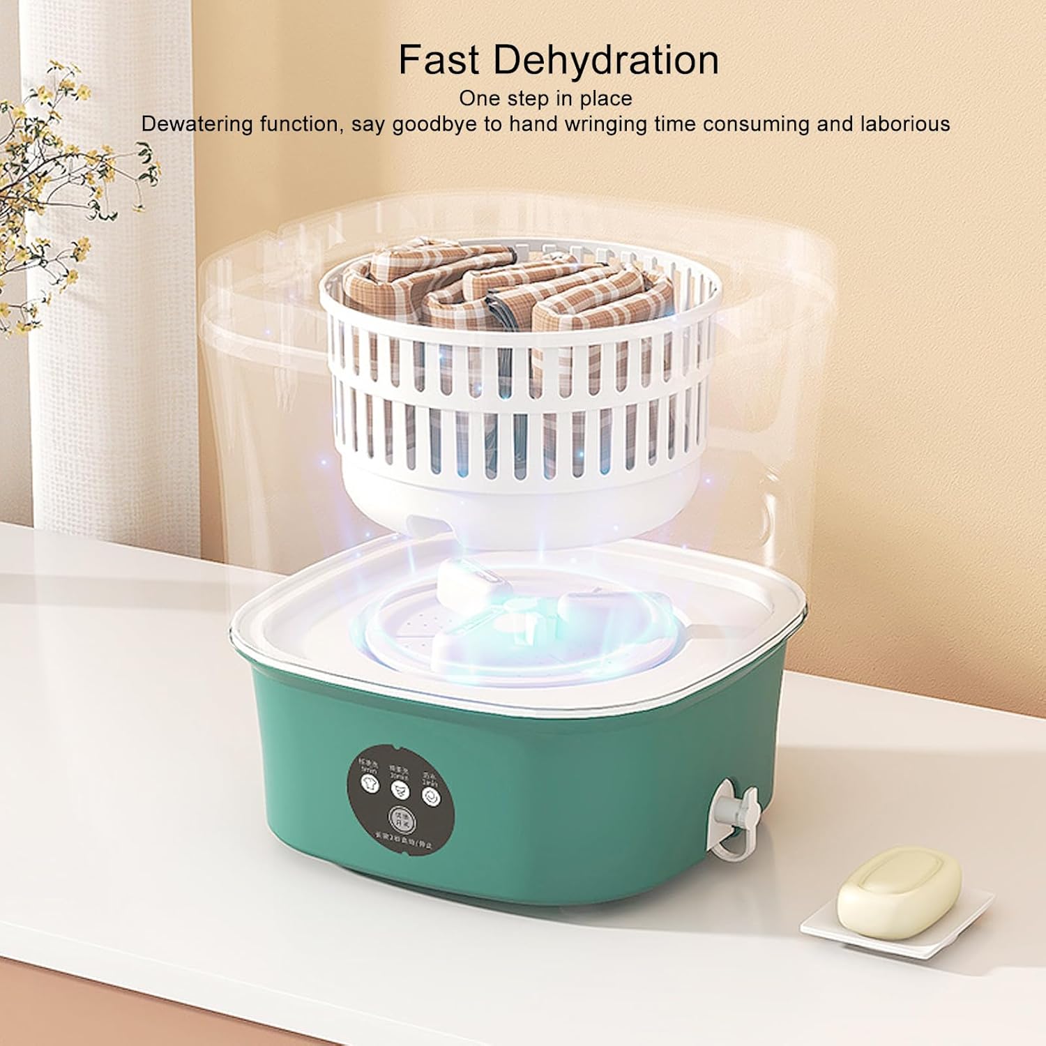 Portable Washing Machine, 9L Large Capacity High Speed Motor Washer, Built in Water Stripper Reduce Noise Washer Mini Washing Machine, for Underwear[Green]
