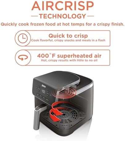 Ninja | Air Fryer | 4-in-1 Pro Air Fry, Roast, Reheat, Dehydrate | 5QT Capacity fits up to 4lbs of French Fries | 400F Max Temp | Nonstick Basket & Crisper Plate | 120V | Grey | AF141