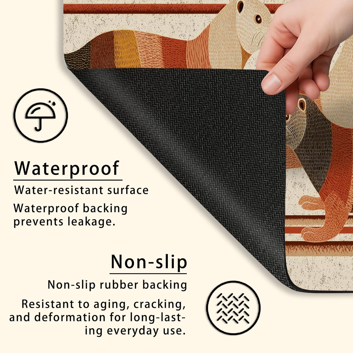 Otter Washer Dryer Top Protector Mat, Rustic Animal Patterns Laundry Machine Dust Covers, Vintage Rubber Anti-slip Waterproof Washer And Dryer Mats for Laundry Room 20x24 Inch