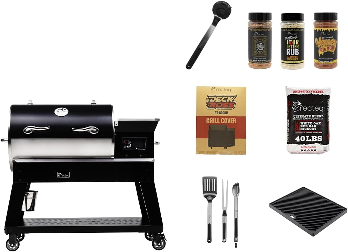 recteq Pellet Grill - Deck Boss 800, Pellet Smoker Grill, Wi-Fi-Enabled, Electric Pellet Grill, Grilling Essentials Bundle