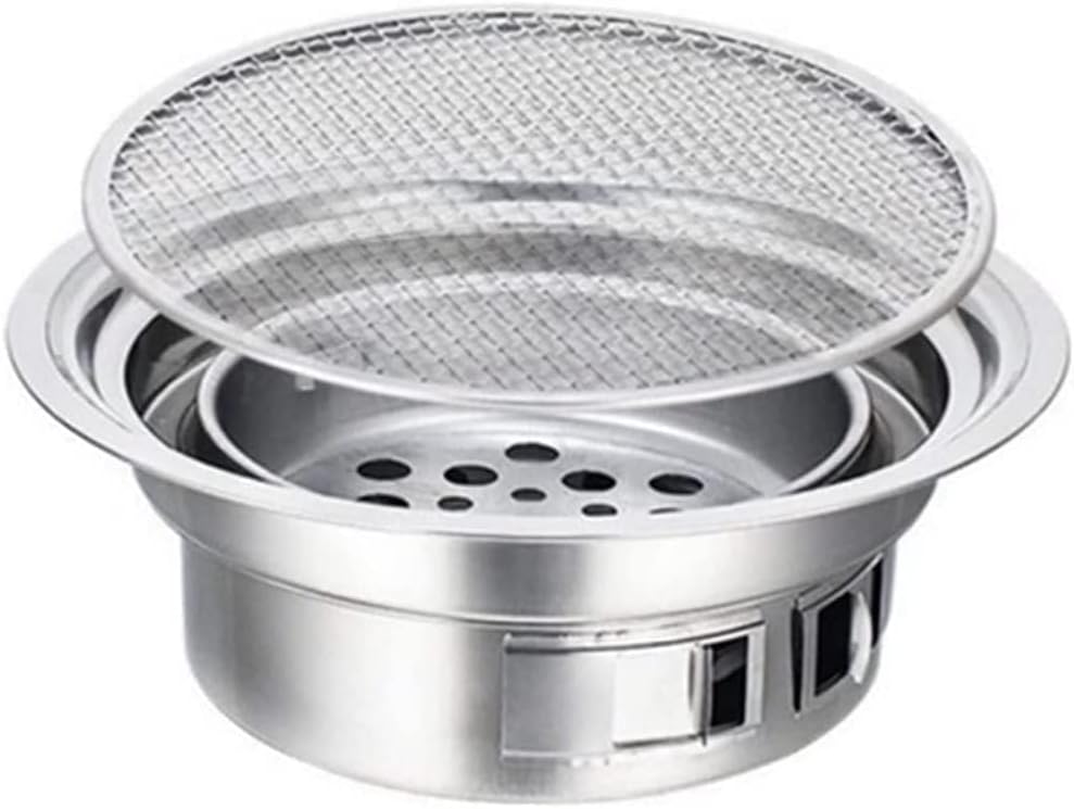 Charcoal Grills Stainless Steel Charcoal Barbecue Grill Round Non-Stick Barbecue Grills Portable Charcoal Grill for Outdoor Camping BBQ