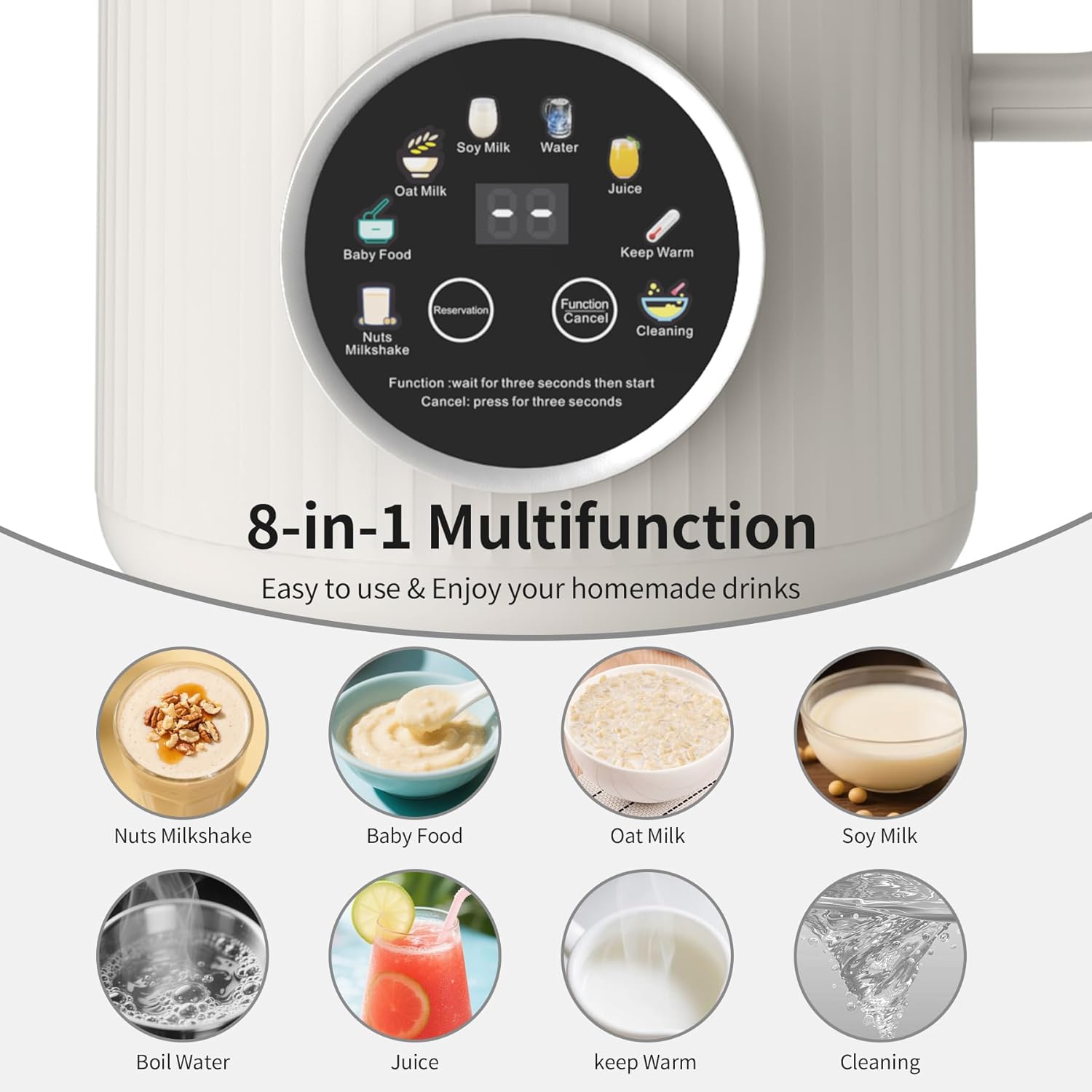 VBGK 8 in 1 Automatic Nut Milk Maker Blender with 20 Blades, 40oz Homemade Coconut, Soy, Oat, Almond, Plant Based Milks and Non-Dairy Beverages with18H Delay Start/Keep Warm/Boil Water/Self-Cleaning