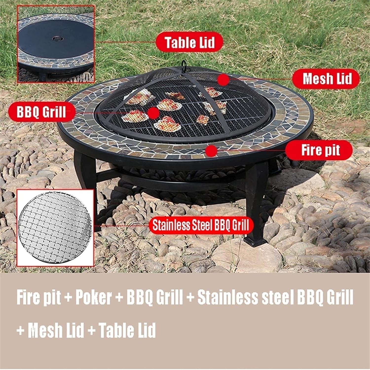 Outdoor Fire Pit Garden Wood Burning Fire Bowl, Outdoor Wood Burning Brazier, Party Camping Picnic Grill