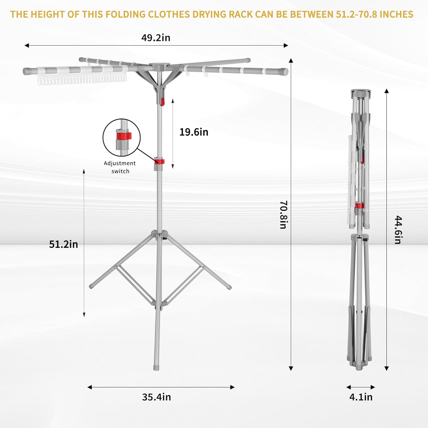 Tripod Clothes Drying Rack, Foldable Portable Drying Rack Clothing Height Adjustable, 2025 Upgraded Collapsible Standing Drying Rack for Indoor/Outdoor Clothes Towel Drying