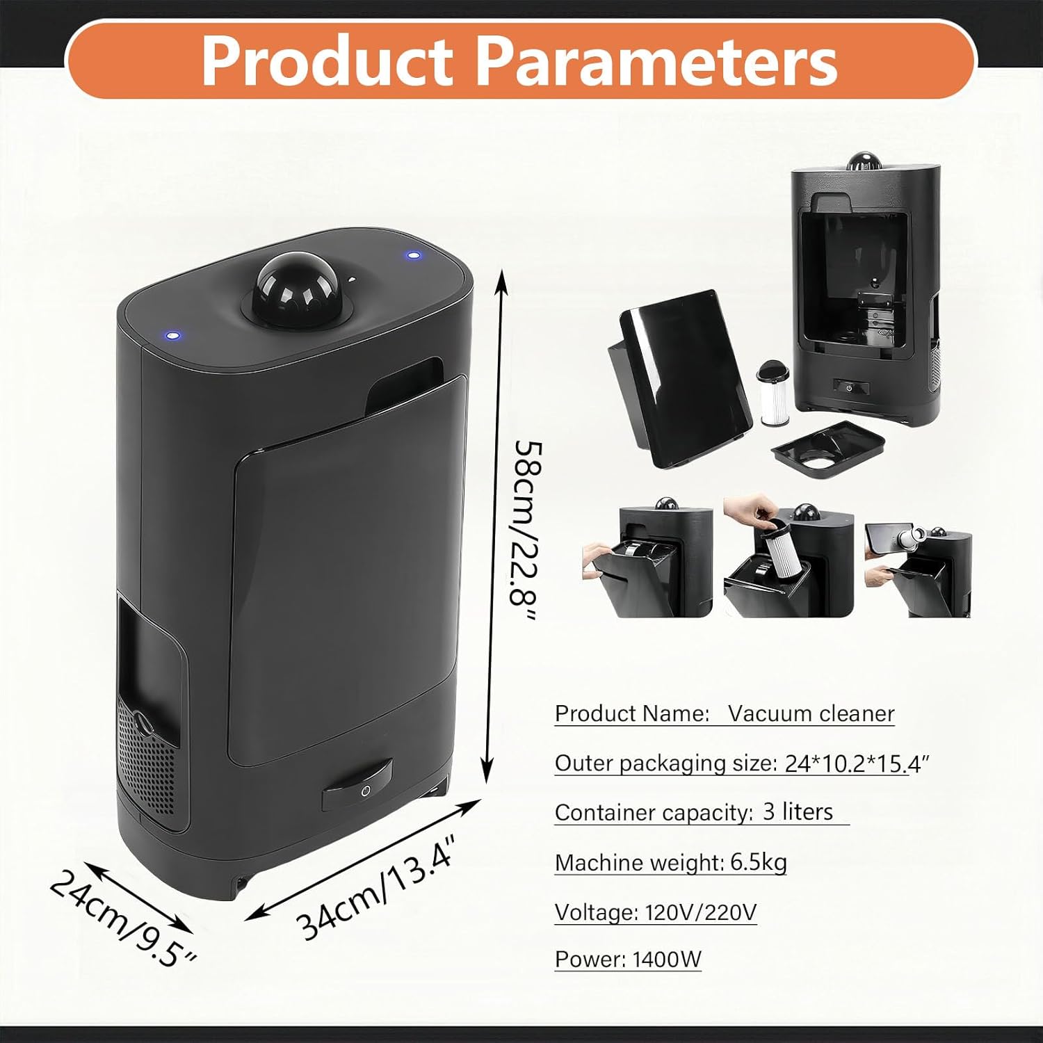 Touchless Automatic Vacuum Dustpan–Motion Sensor Hands-Free Electric Dustpan for Pet Hair Dirt & Debris–Powerful and Energy Efficient Cleaning Solution for Home Kitchen & Office