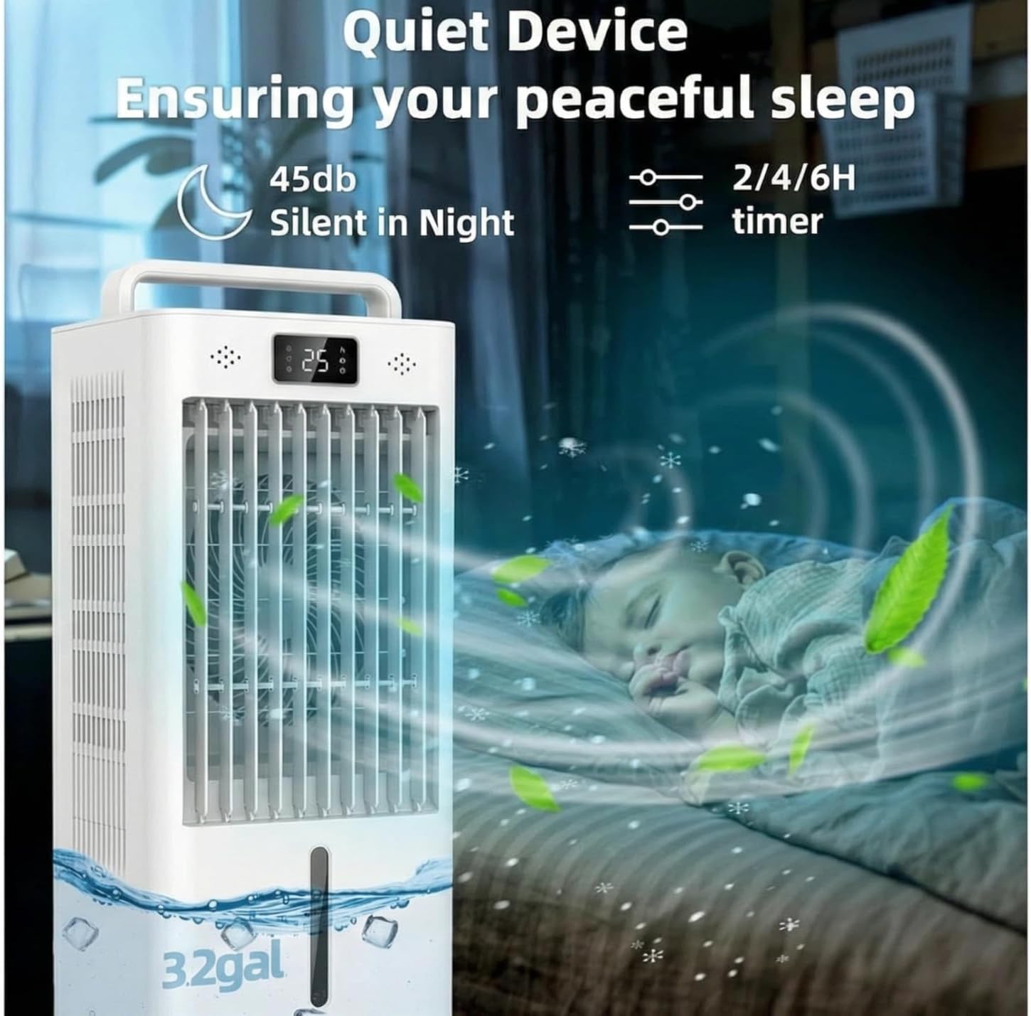 Garvee Evaporative Air Cooler, 10L (2.6Gal) Portable Cooler Fan with TOUCH SCREEN & Remote Control, 3 Speeds & 3 Modes, LED Display, Ice Packs & Casters Included, for Bedroom, Office, Home