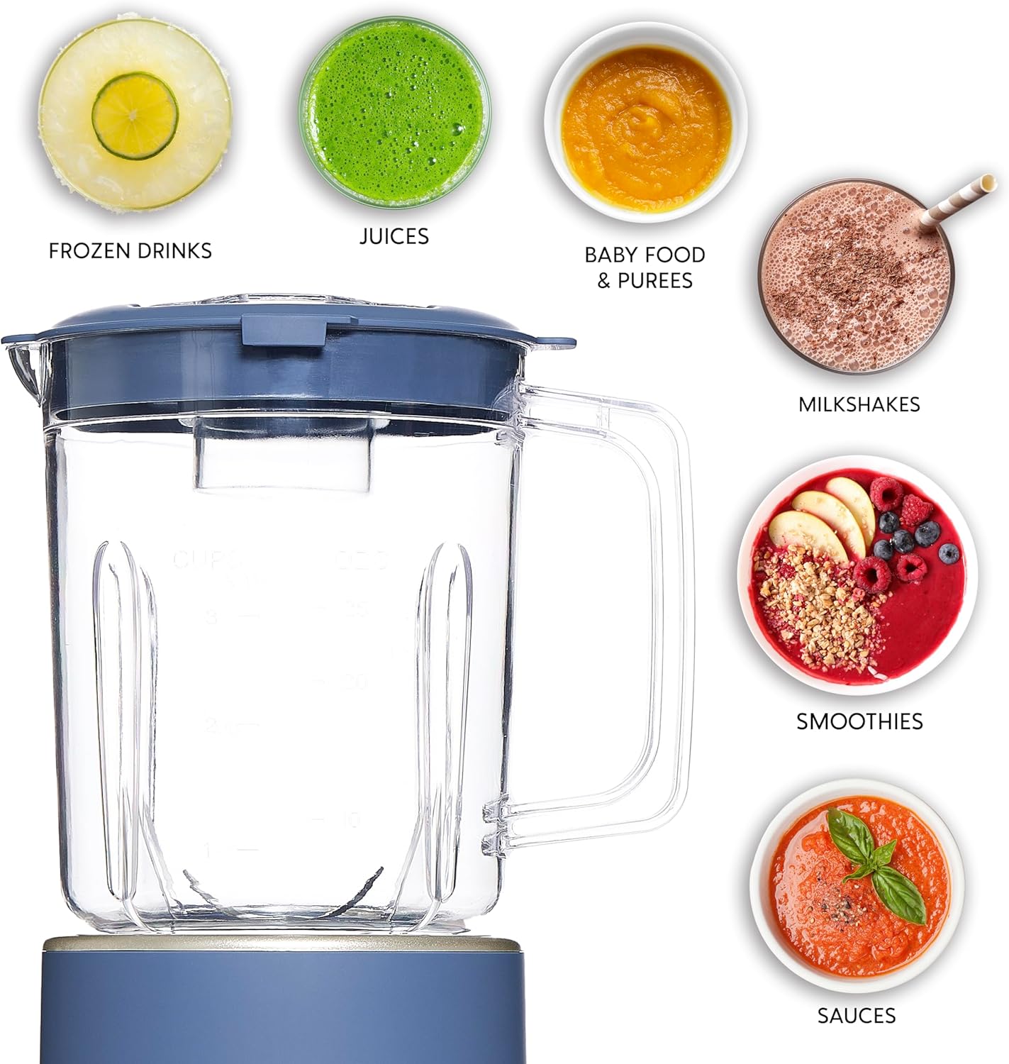 COOK WITH COLOR 300 Watt Blender: Powerful 2-Speed Control with Pulse, 4-Tip Stainless Steel Blades, 25oz (750ml) Jar, and Skid-Resistant Feet, Navy