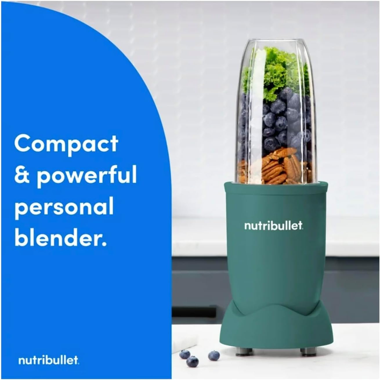 Nutribullets PRO 900W Single Serve Blender - Mint Eucalyptus - Includes 32oz Cup, To-Go Lid, User Guide - BPA-Free Plastic - Stainless Steel Blades - Smoothies, Nut Butters, Shakes - Corded Electric