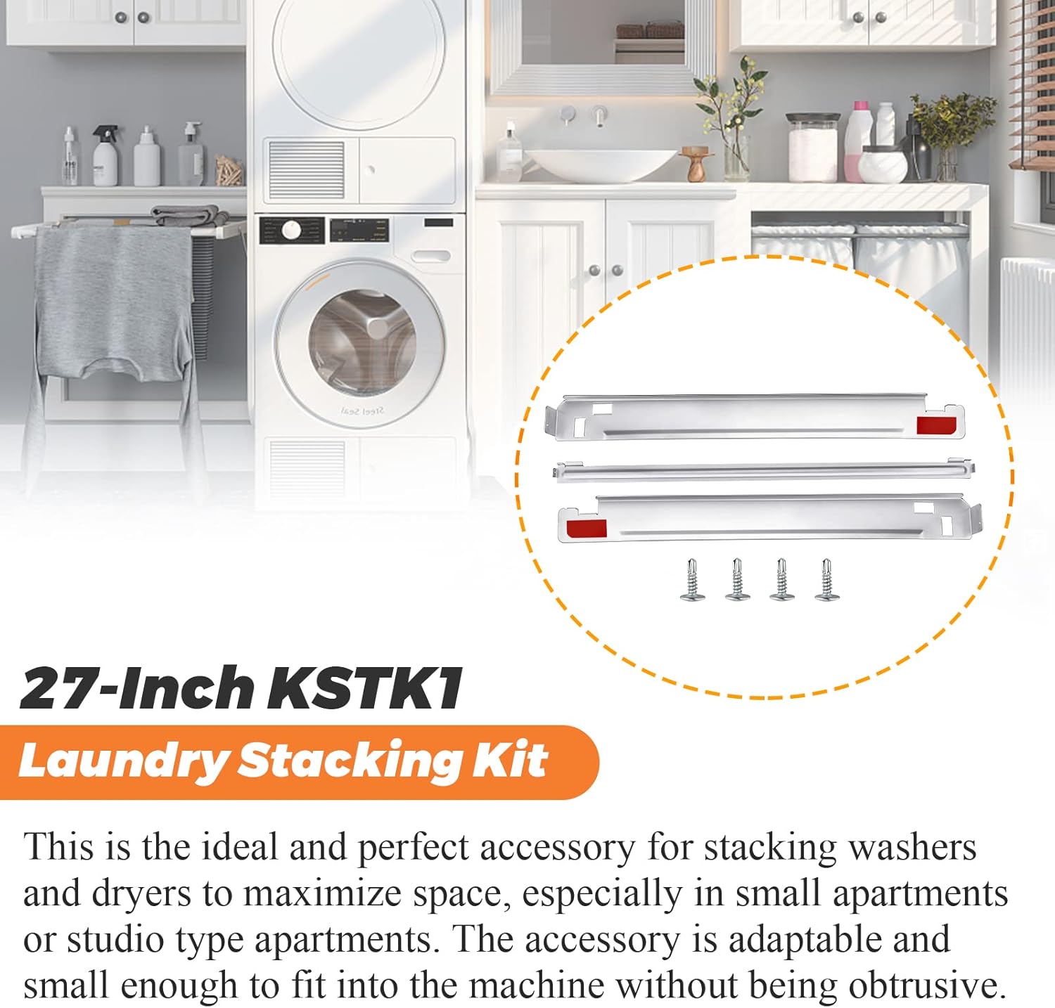 Beaquicy 6 Ft Washer Stainless Steel Hoses Braided Stainless Steel Water Supply Line & KSTK1 Washer Dryer Stacking Kit 27-inch for LG Laundry Washing Machine or Dryer