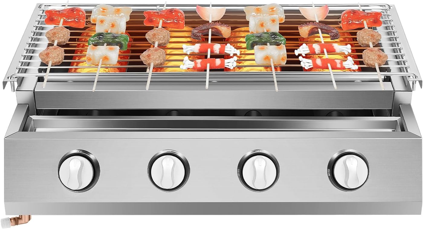 4 Burner BBQ Propane Gas Grill 22.8 x 15.7 x 7.9In Stainless Steel Patio Garden Barbecue Grill Height Adjustable Outdoor Indoor Grills Barbecue Grill Removable Grill for Backyard