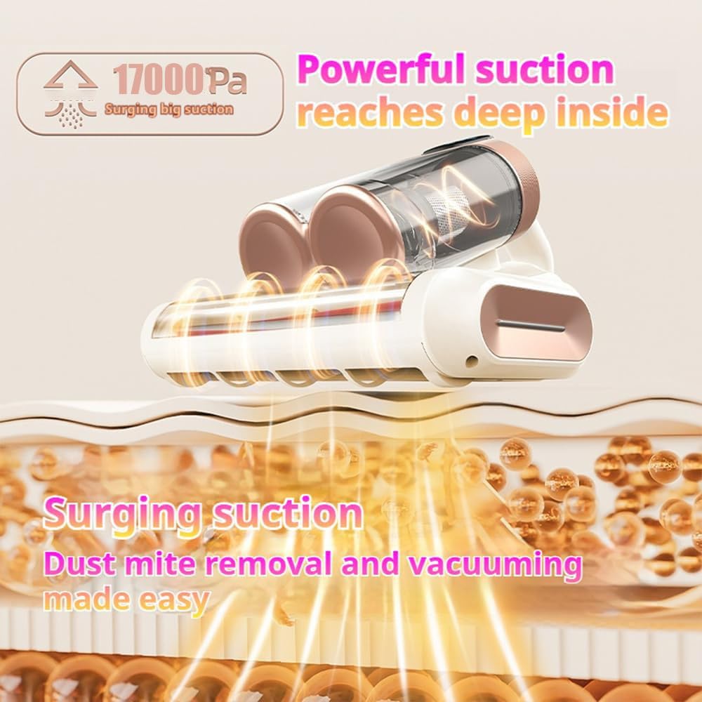 Amroo Bed Vacuum, Amroo Mattress Vacuum, with 253.7nm Uv-C Light, 16kpa Strong Suction, Hepa Filter, Effectively Clean Up Bed/Mattress/Sofa/Carpet (Yellow)