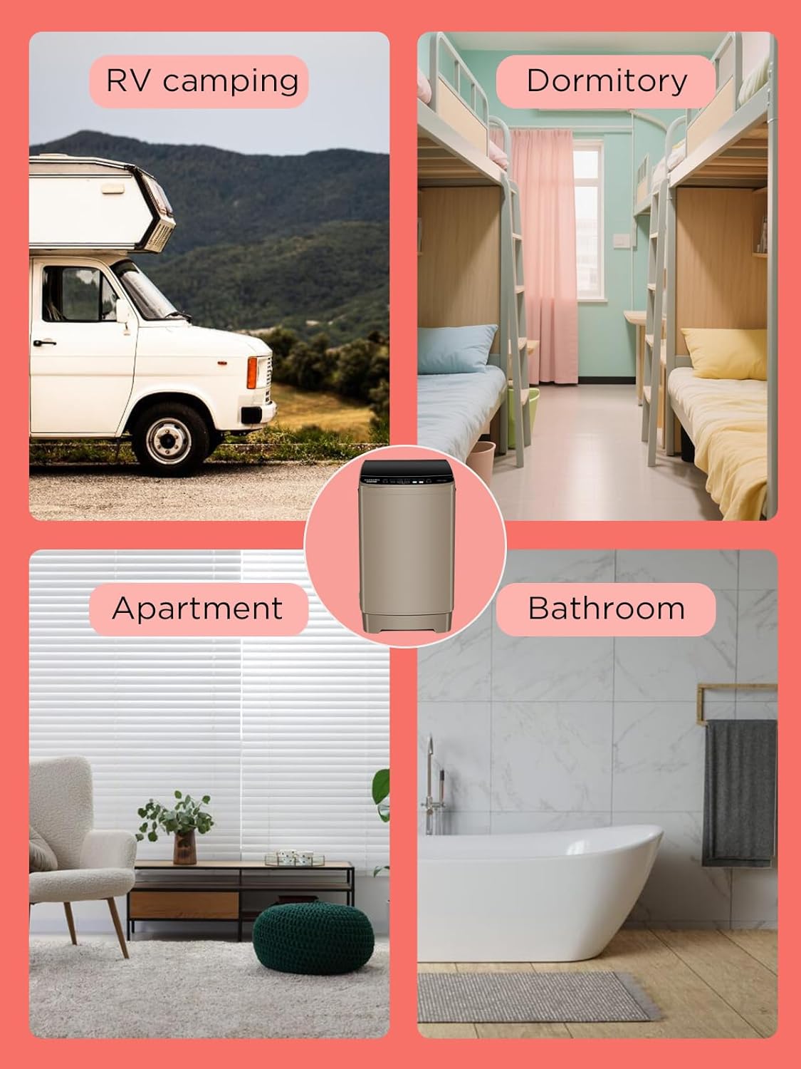 17.7 lbs Full Automatic Washing Machine with Spin Dryer - 10 Wash Programs, 8 Water Levels, LED Display, Drain Pump, Washer for Apartment, Dorm, Home, Gold