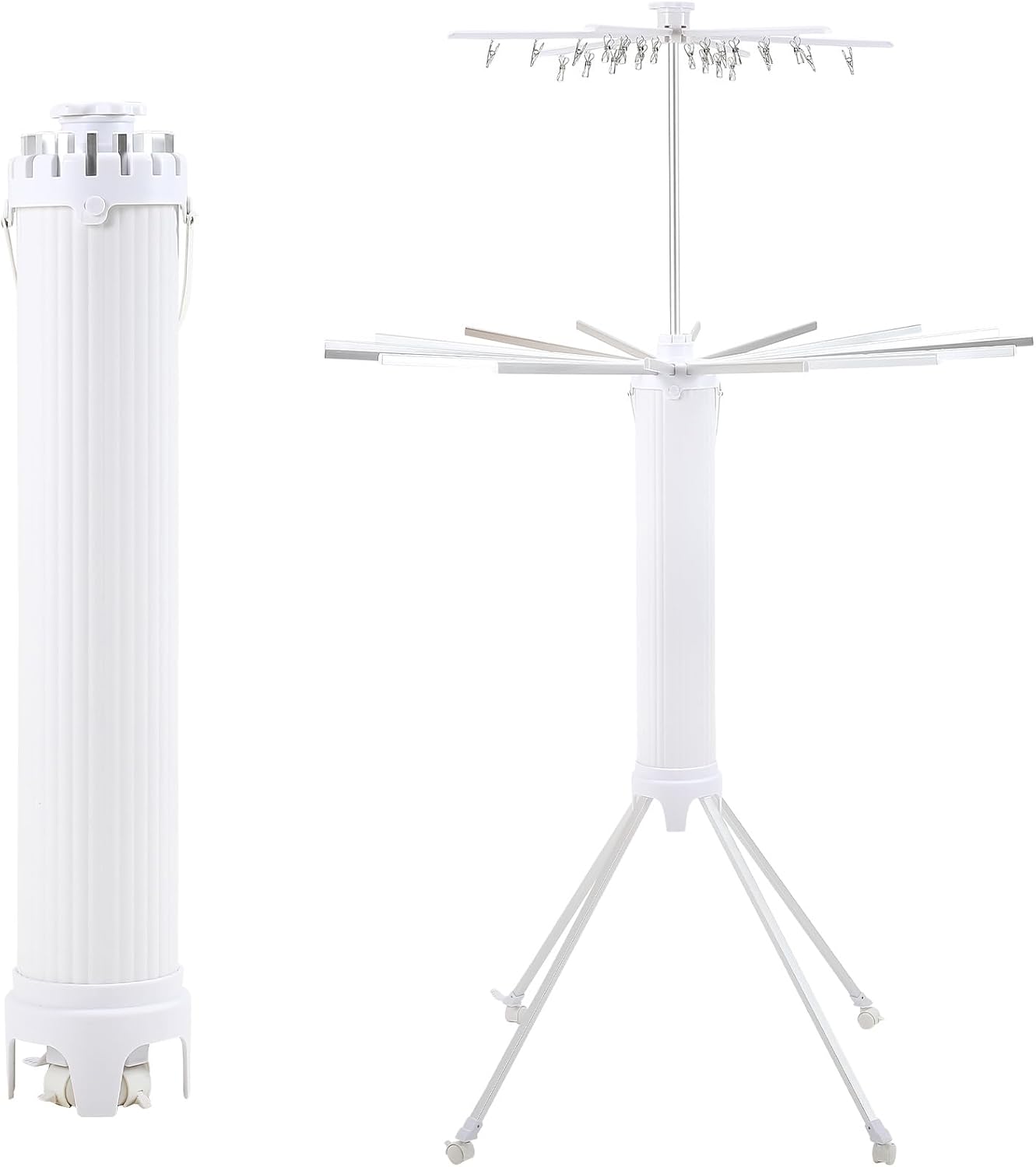 Dollate 4-Legged Clothes Drying Rack Foldable,2 Tier Portable and Collapsible Space Saving Laundry Drying Rack with 4 Pulleys,Aluminum Dry Rack for Clothes