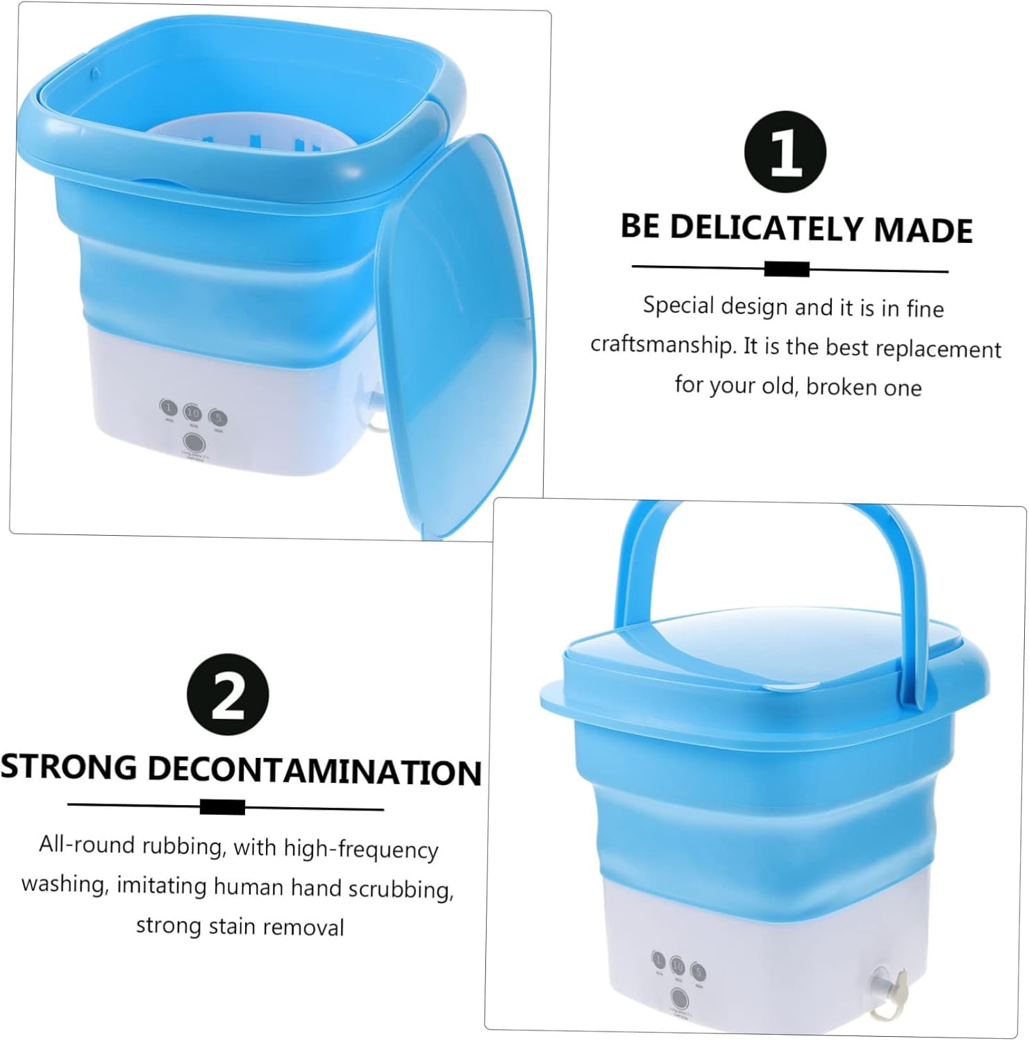 Portable Folding Washing Machine Compact Lightweight Mini Washer for Apartments Camping Travel with Timer Touchscreen and Efficient Drainage System