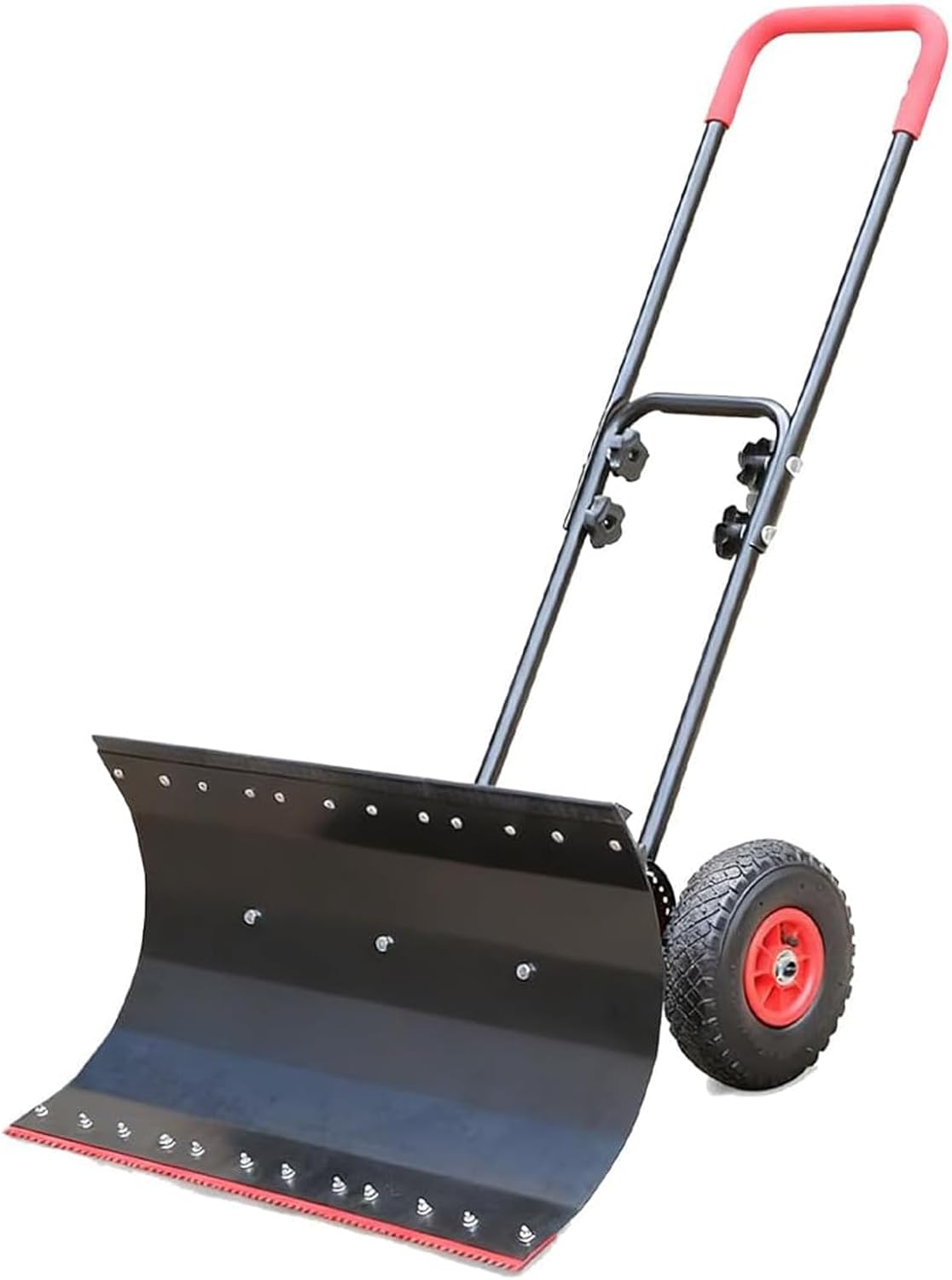 Snow Shovel with Wheels, Wheels Rolling Snow Pusher Shovels for Snow Removal and De-Icing, Adjustable Angle & Height Handle (34'')