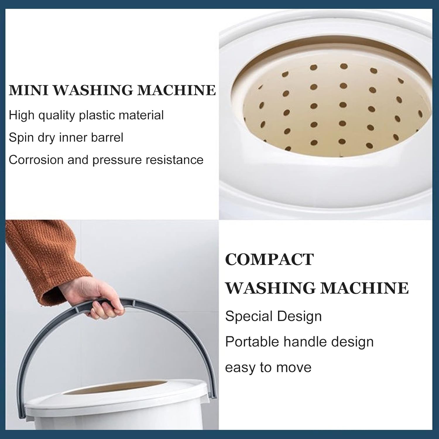 Portable Spin Dryer Mini Non-Electric Manual Laundry Drying Machine, Compact Clothes Dryer Non-Electric Manual Dehydrator with Drain Pipe, for RV's/Camping/Workout/Blackout Emergency Use