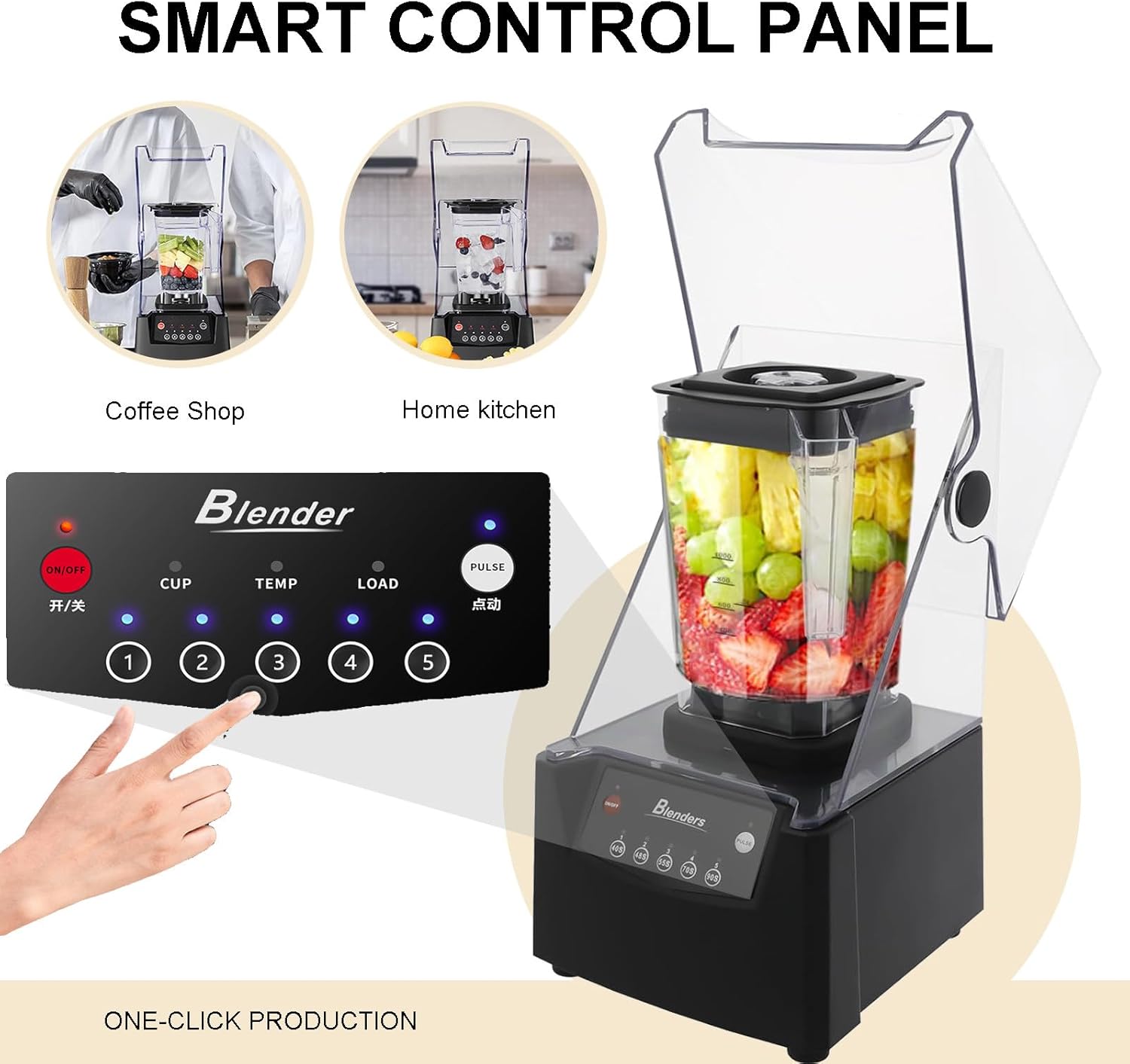 Quiet Commercial Blender With Soundproof Shield, 2200 Watt Professional Blenders For Kitchen With 6-Blade Diamond Turbine Cutter And Self-Cleaning For Juice Bars/Household Smoothie Making