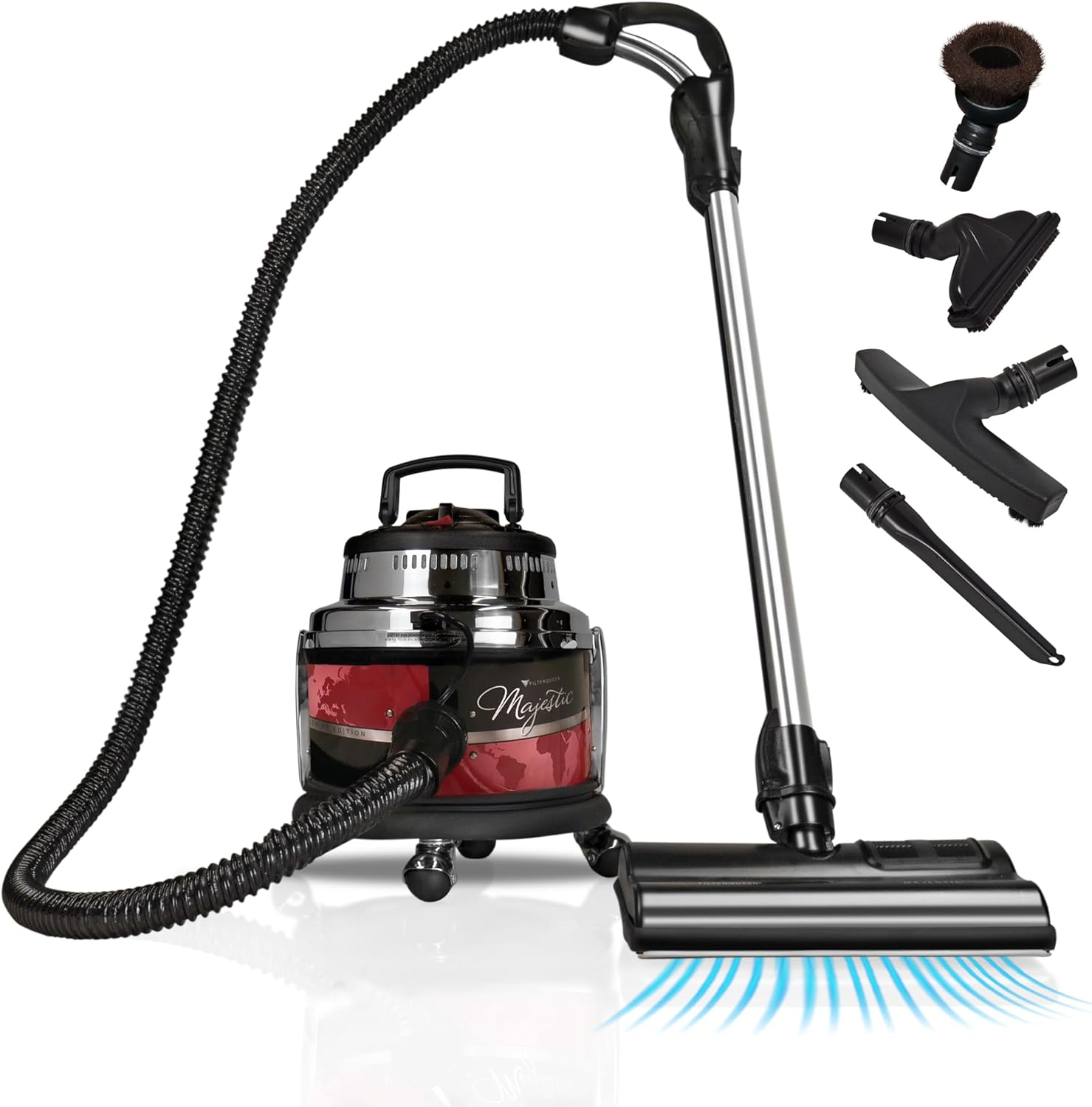 Filter Queen Majestic Surface Cleaner, Red, Canister Vacuum with Bagless Cyclonic Action, The Ultimate All-in-One Cleaning Machine