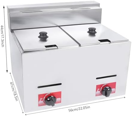 6L*2 Heavy Duty Deep Fryer,Commercial Gas Deep Fryer,Stainless Steel Countertop Deep Gas Fryer with Dual Baskets/Lid for Home Restaurants