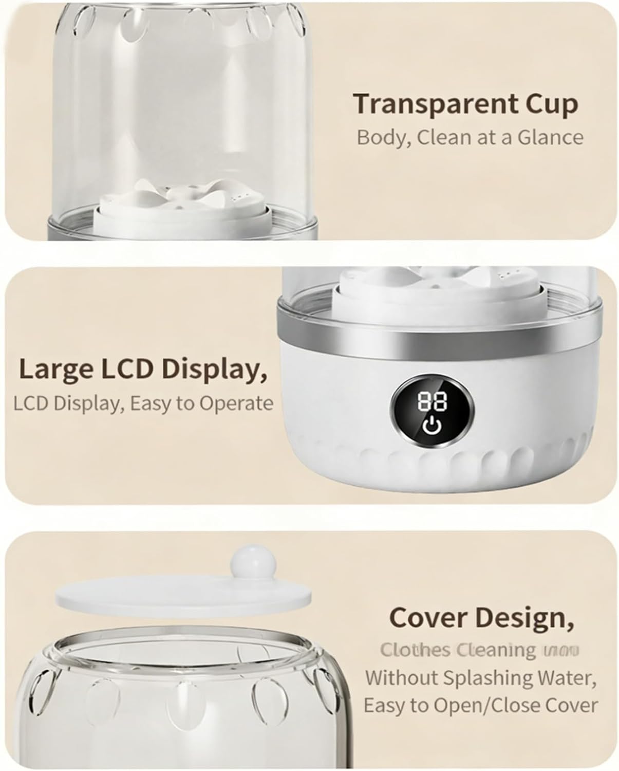 Portable Mini Underwear Washer, 3000mAh Rechargeable Cordless Washing Machine for Socks/Lingerie, USB Charging, 2 Cleaning Modes, Waterproof, Ideal for Dorm/Travel/Home