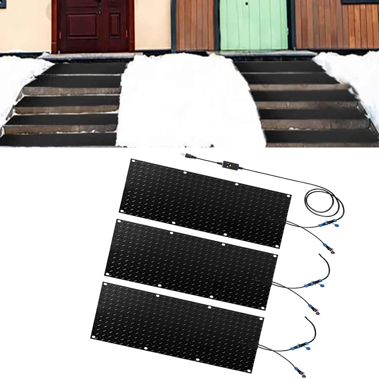 Rubber Snow Melting Mat - Efficient Snow and Ice Melting Pad for Outdoor Stairs, Walkways, Driveways, and Doorways(40x80cmx3Pcs)