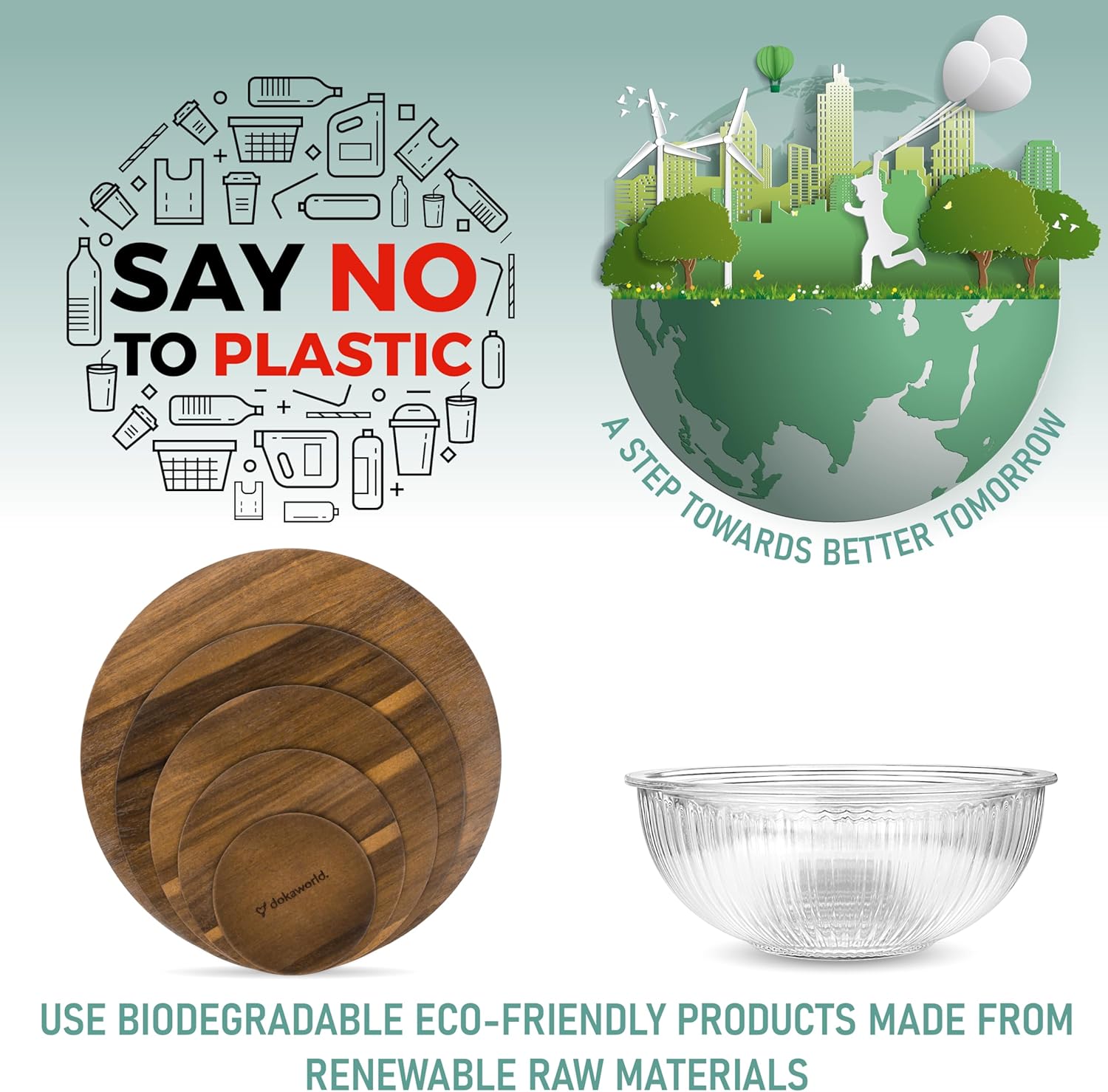 Stackable Space-Saving Set of 5 Nesting Glass Bowls with Acacia Lids for Foodprep, Storage, Mixing & Cooking - Microwave & Oven-ready BPA Free Durable Heat Resistant Inert Borosilicate Glass