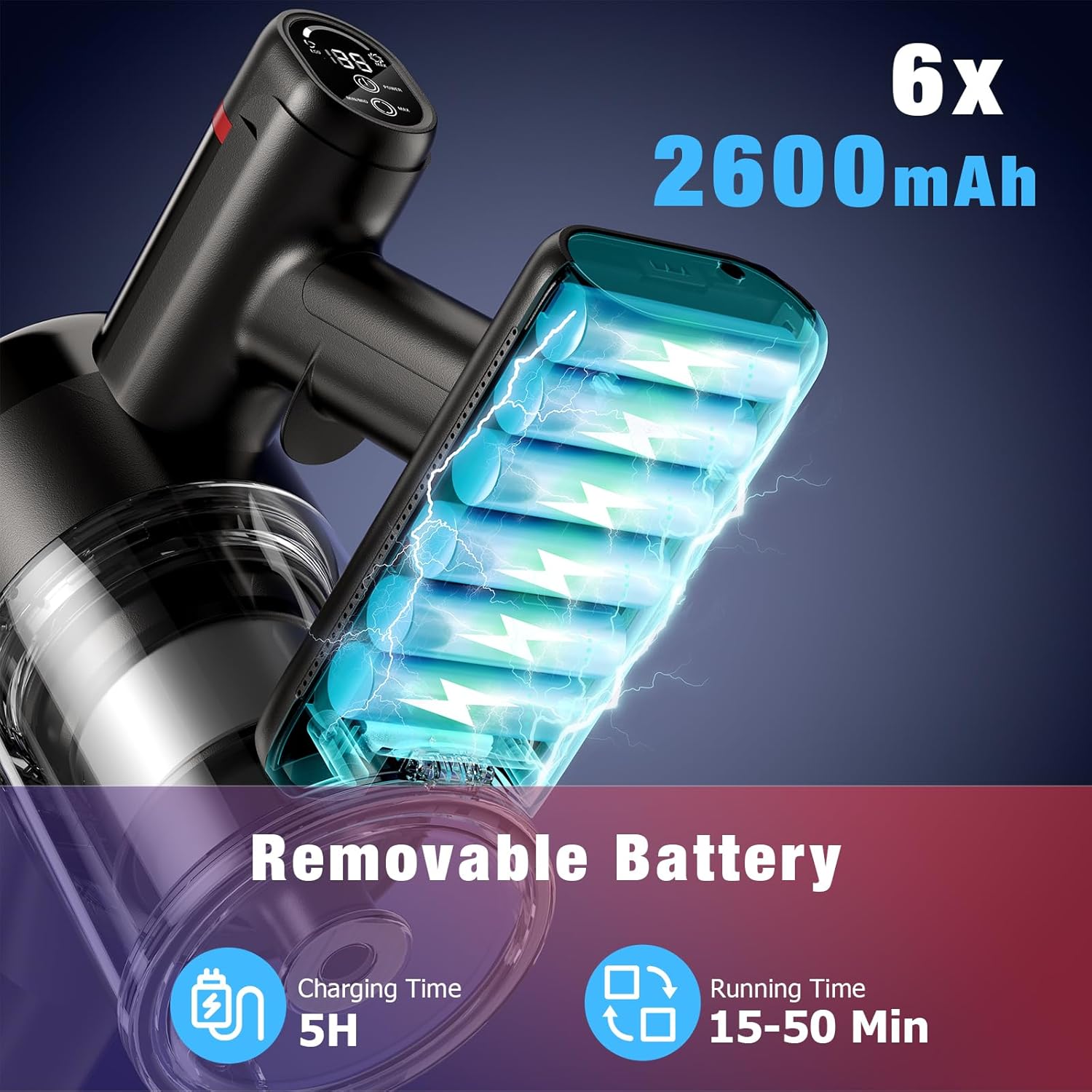 Cordless Vacuum Cleaner, 450W/40Kpa Stick Vacuum with Powerful Suction, 50Min Vacuum Cleaner for Home, Anti-tangle and 1L Dust Cup, 8 in 1 Lightweight Vacuum for Hardwood Floor Carpet Pet Hair