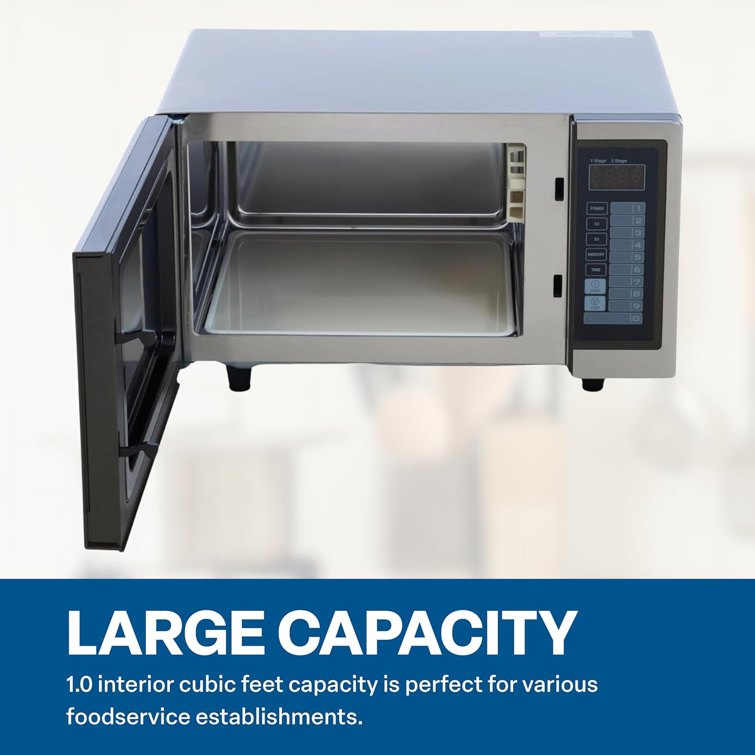 FSE Commercial Microwave with Digital Touch Pad Control, 1 Cubic Feet Interior, Stainless Steel, 1000 Watts, UL and NSF Approved