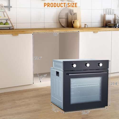 Single Wall Oven 24 Inch Built-in Electric Ovens 3000W 240V 2.5Cu.ft Convection Stainless Steel Oven, Normal Mechanical Knobs