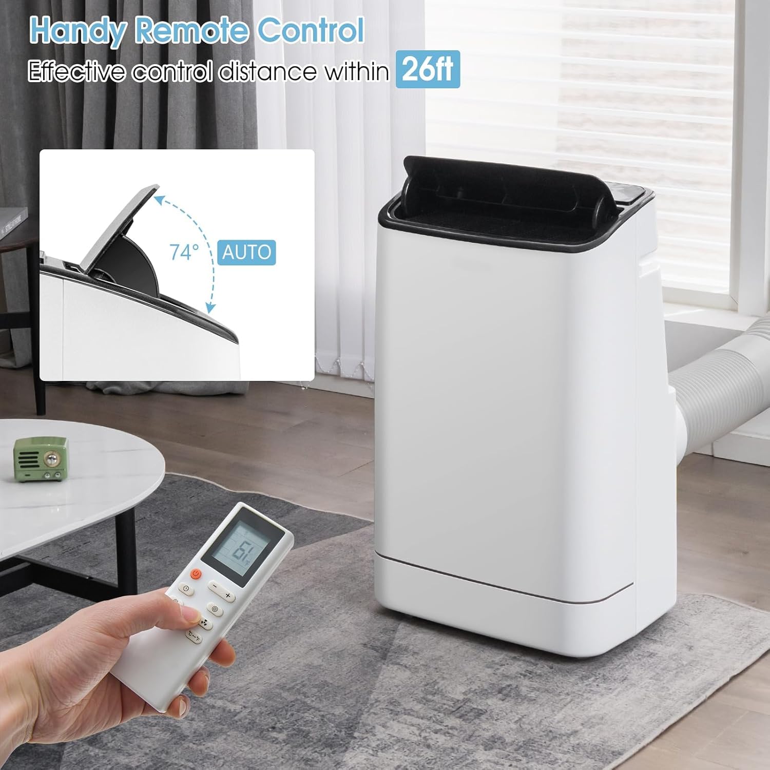 15000 BTU Portable Air Conditioner w/Heating, Dehumidifying, and Auto Swing Functions, APP/Remote Control, 24H Timer, with Window Installation Kit Included, Suitable for Spaces up to 800 Square Feet
