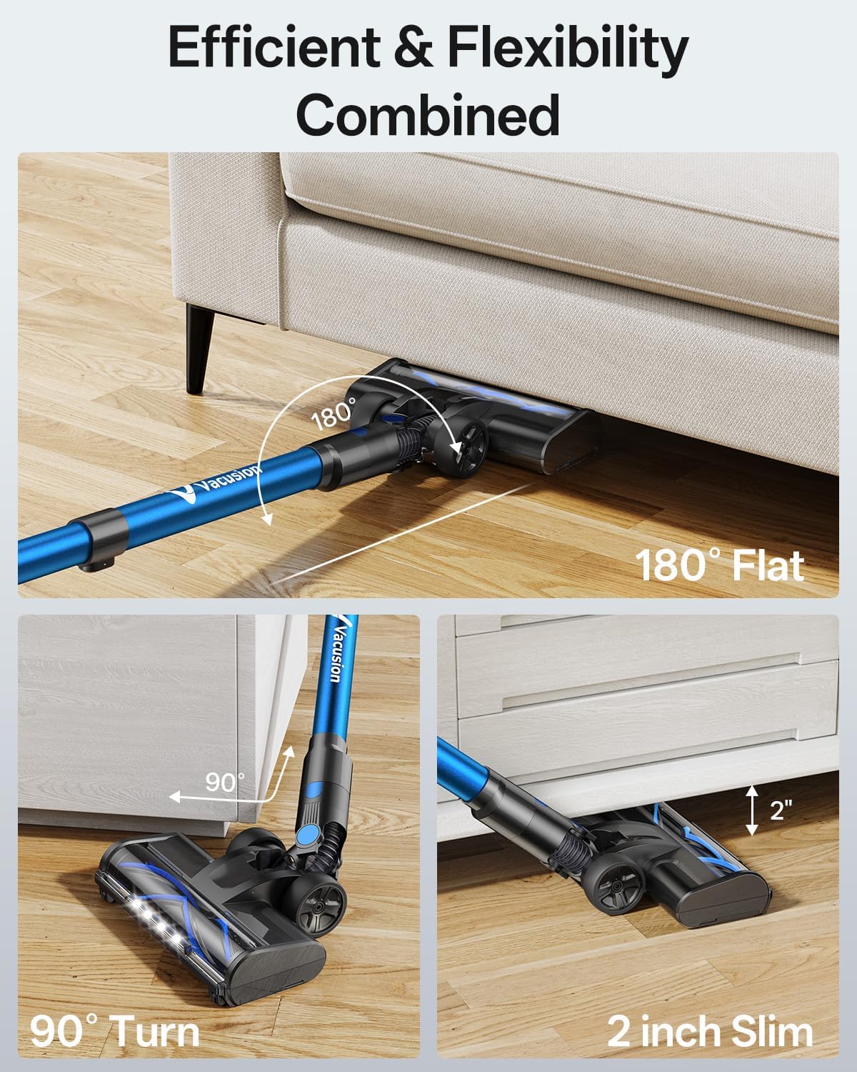 Cordless Vacuum Cleaner, 8-in-1 Cordless Stick Vacuum Cleaner with 3 Suction Modes, Up to 45mins Runtime, Rechargeable, Self-Standing, Wireless Vacuum Cleaners for Home Pet Hair Carpet Car Hard Floor