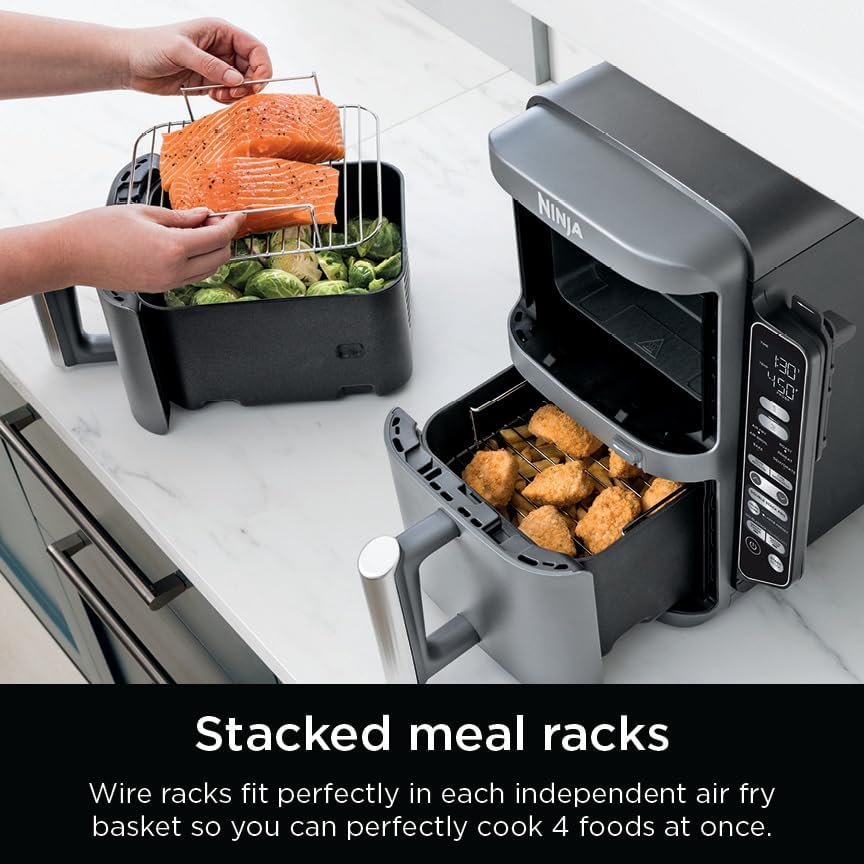 Ninja DoubleStack XL Smart 2-Basket Air Fryer, Smart Cook System, DoubleStack Technology Cook 4 Foods at Once, Space Saving Design, 10 QT, 6-in-1, Smart Finish & Match Cook, Air Fry, Broil, Bake SL451