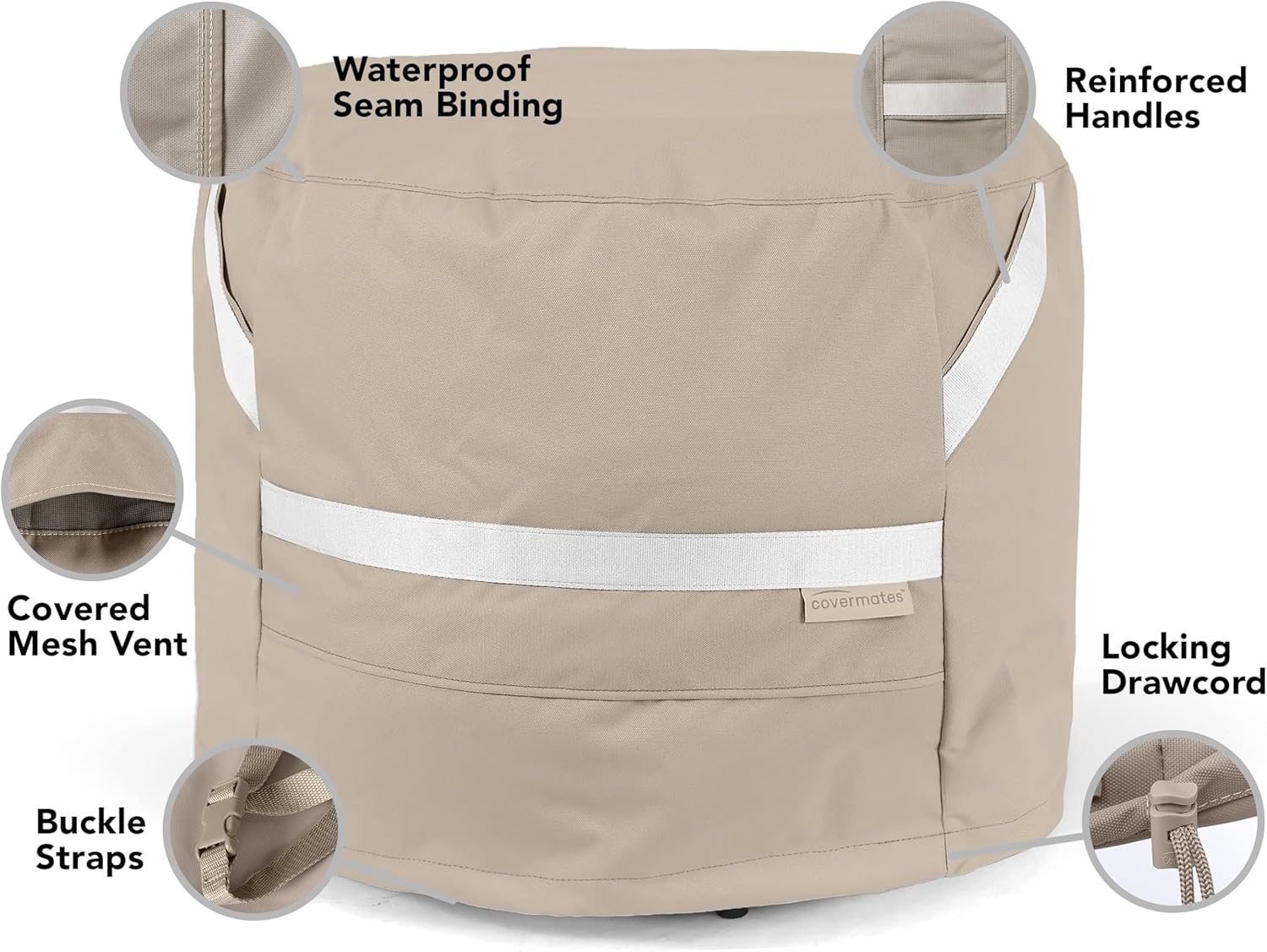 Covermates Prestige Oval Fire Pit Chair Set Cover – Heavy-Duty Water-Resistant Outdoor Patio Protection with 900D Polyester, Mesh Air Vents, Buckle Straps & Drawcord Hem, Oval 58W x 36D x 30H, Clay