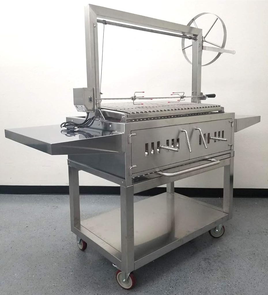 Charcoal Outdoor BBQ, Stainless Steel #430 Body and #304 Grates, Rotisserie Parrilla Santa Maria/Argentine Grill Spit