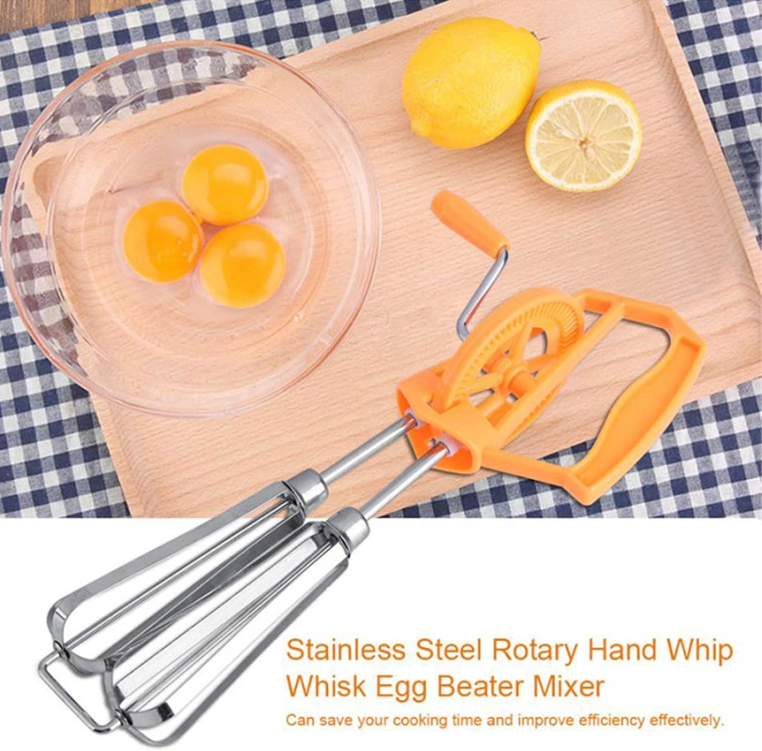 Egg Beater Stainless Steel Plastic Hand,Crank Autorotation Effort Saving Manual Hand Mixer Effortless Egg Blending for Home Kitchen Cooking