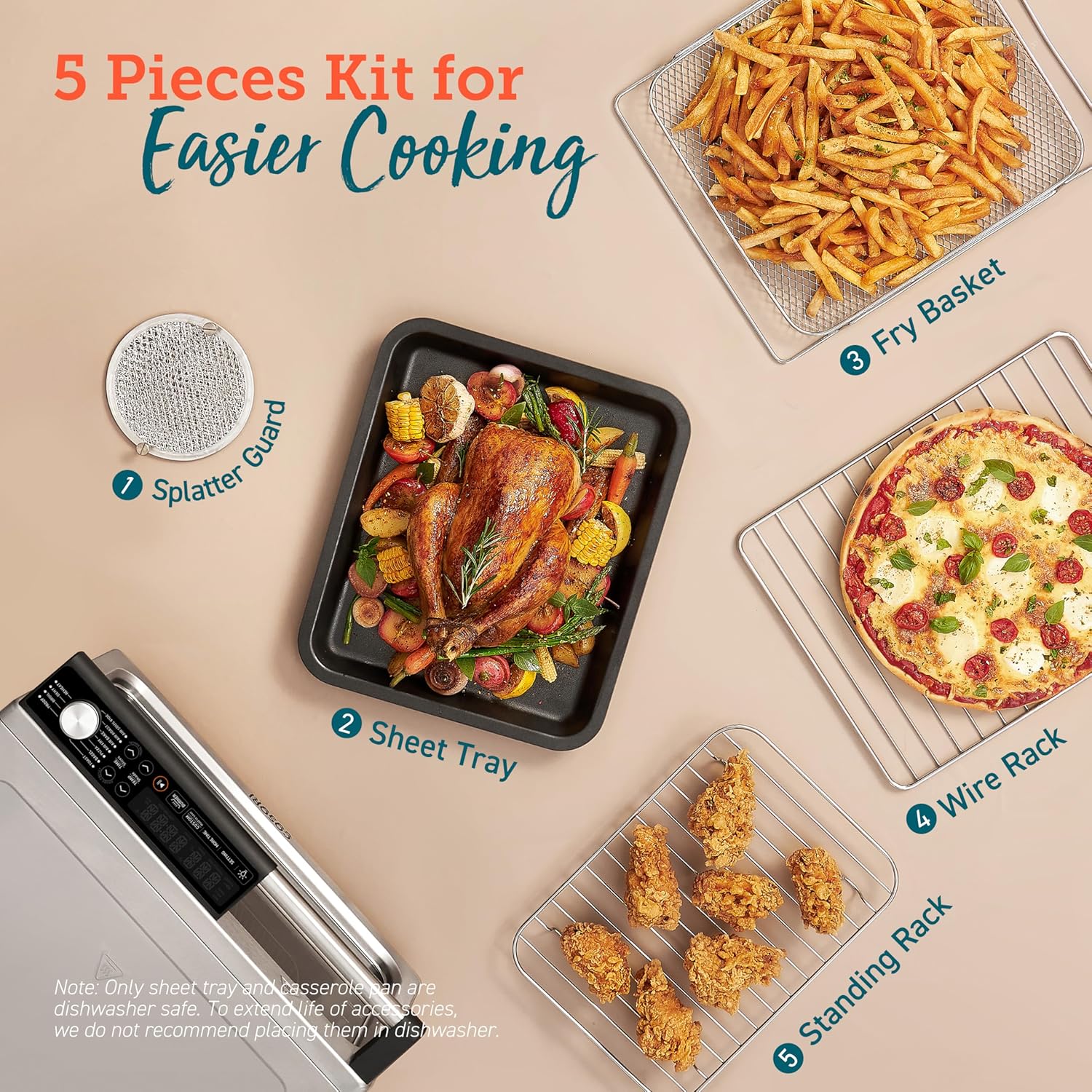 COSORI 11-in-1 Ceramic Air Fryer Toaster Oven Combo, Flat-Sealed Heating Elements for Easy Cleanup, Innovative Burner Function, 5 Accessories & Recipes, 26QT, Silver, Stainless Steel