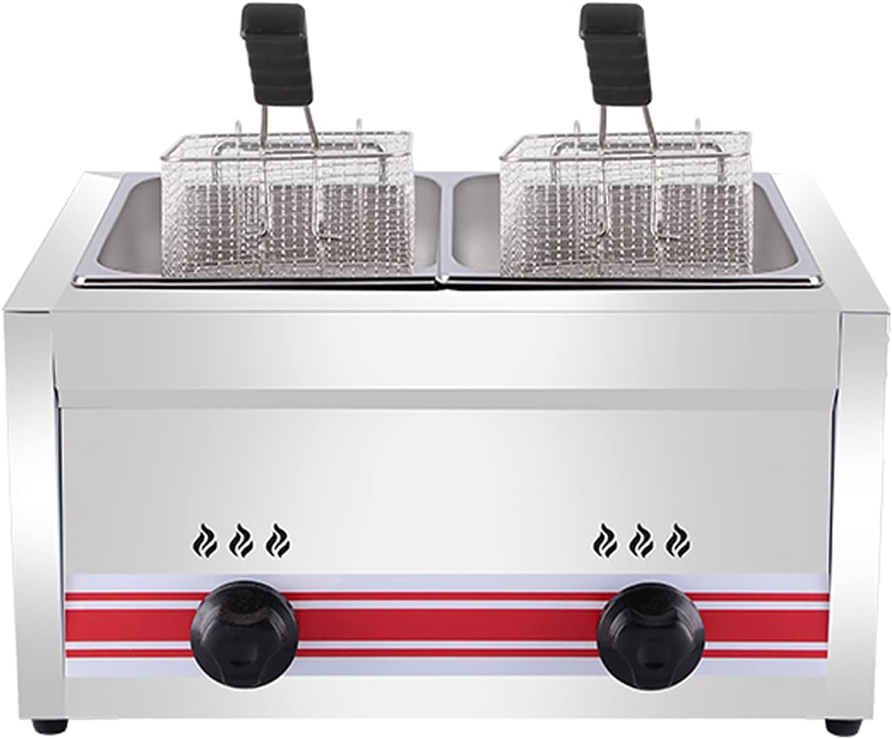 Large Capacity Gas Fryer,Stainless Steel Fryer for Home and Commercial Use,Adjustable Firepower with Baskets and Lids for Easy Cleaning,Ideal for Chips,Donuts,and Fish