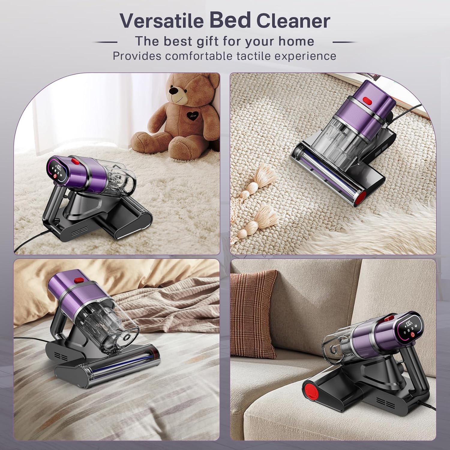 Mattress Vacuum Cleaner, 15KPa Bed Vacuum Cleaner with UV & Ultrasonic, High Heating Tech, Smart Dust Sensor, Handheld Vacuum Cleaner for Mattress, Pet Hair, Dust