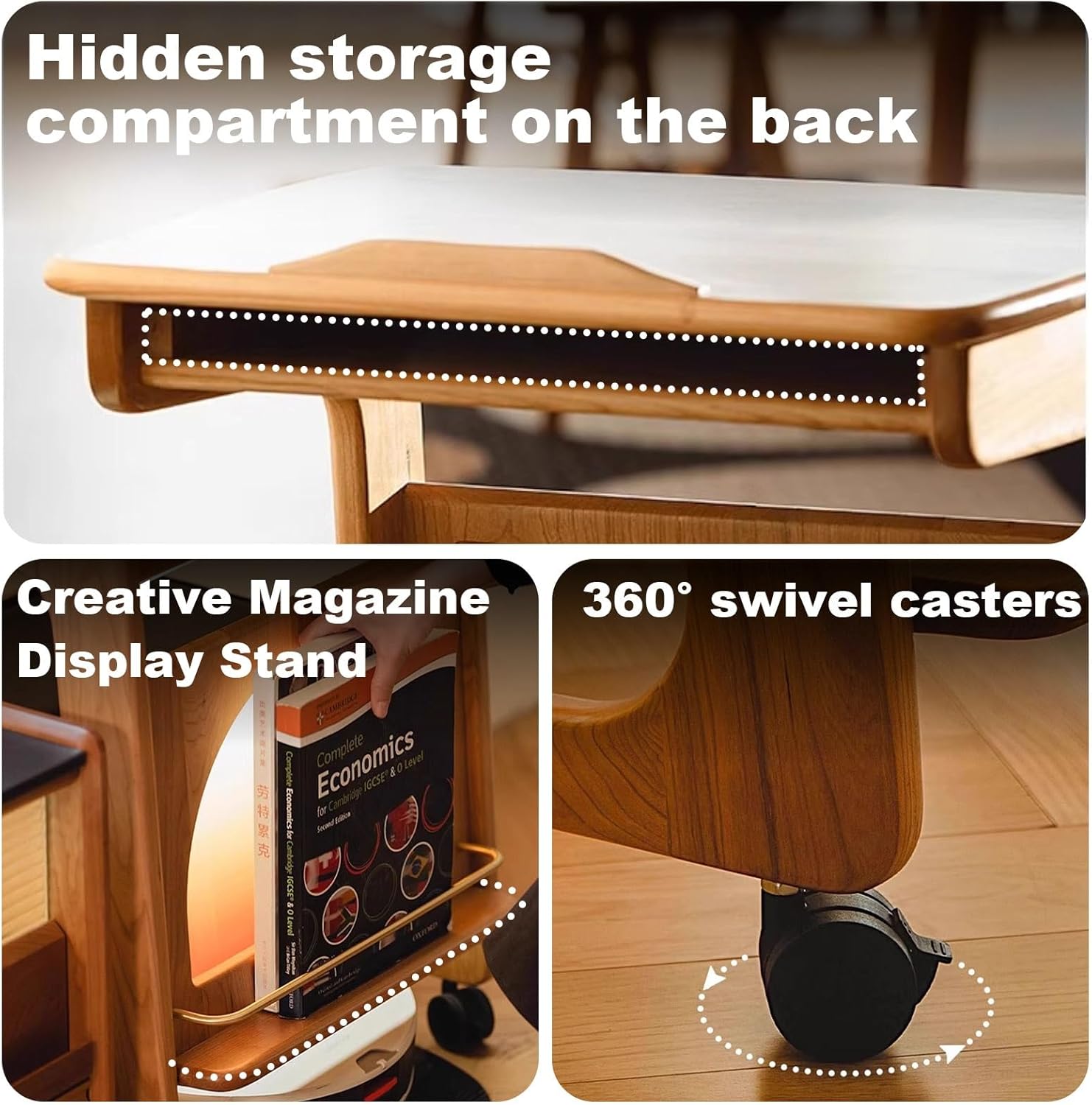 Robot Vacuum Storage Rack with Acrylic Doors，C-Shaped Wood Side Table，Stylish Minimalism & Beautiful，Robot Vacuum Storage Cabinet with Wheels，for Living Room Office Bedroom(Natural)