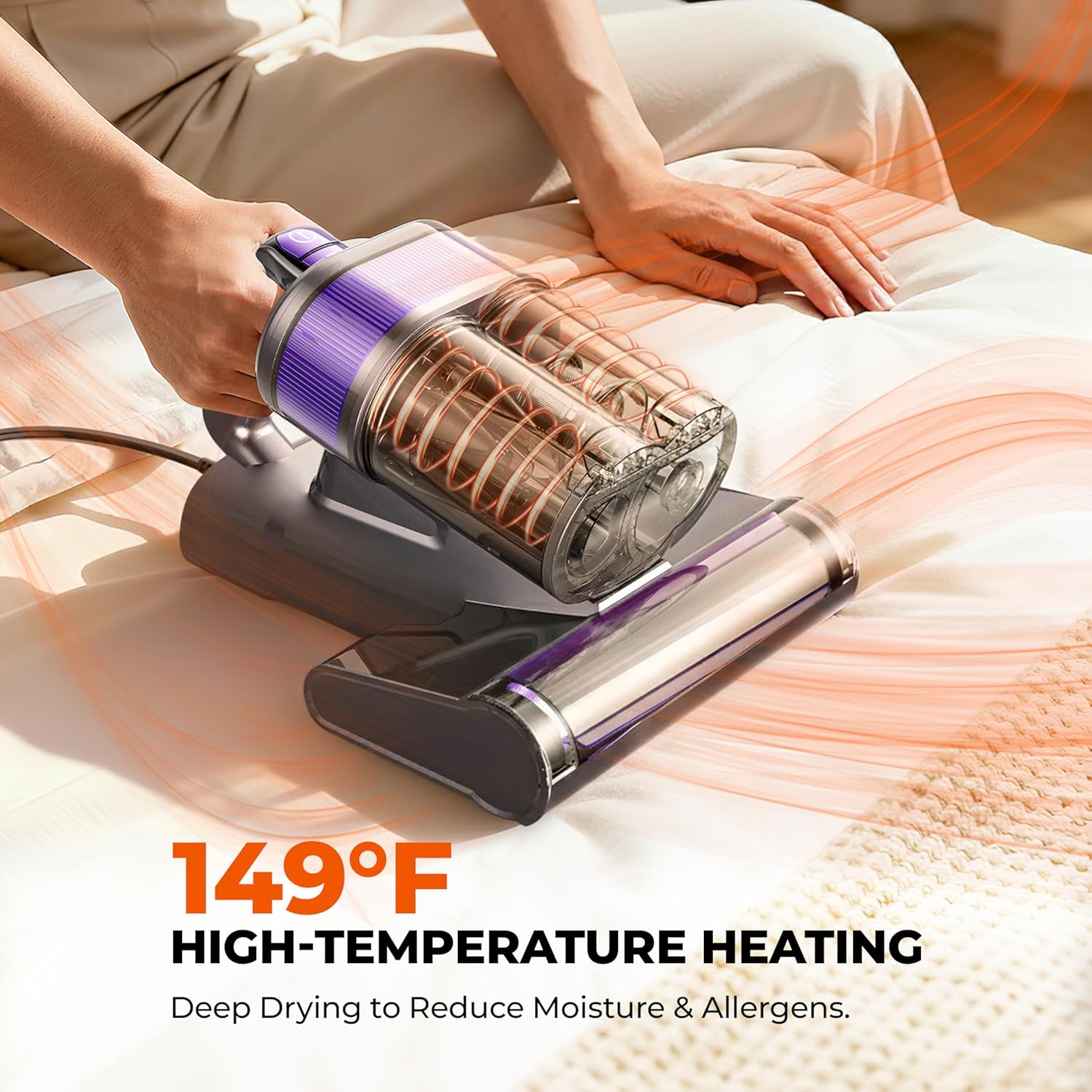 AIM Mattress Vacuum Cleaner with UV-C Light, 16KPa Bed Vacuum with Ultrasonic & 149°F Hot Air Drying, Anti-Tangle Roller Brush, Washable HEPA Filter, 20FT Cord, Handheld